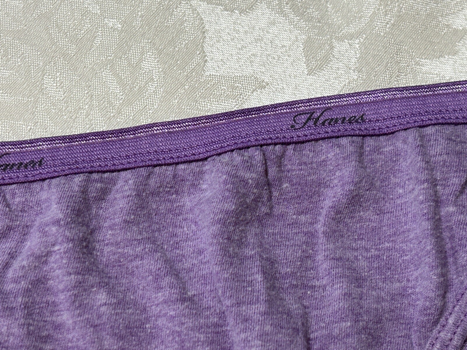 Vtg HANES Cotton Blend Signature Waistband Hi-Cut 8/XL Purple Heather Panties