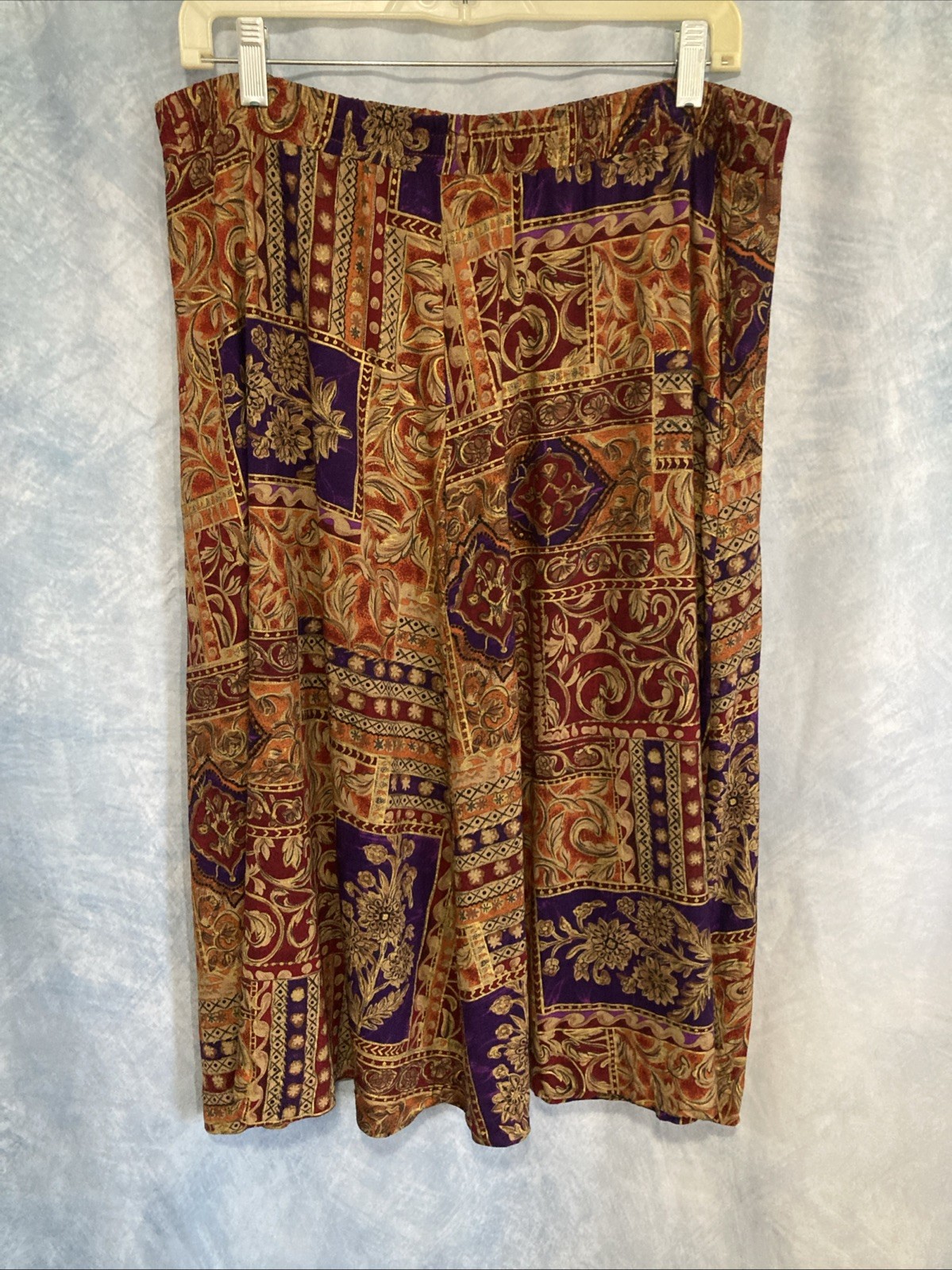 Vtg 80s 90s More Jazz Rayon Blouse Skirt Set Plus Sz 18 Tapestry Boho Floral USA