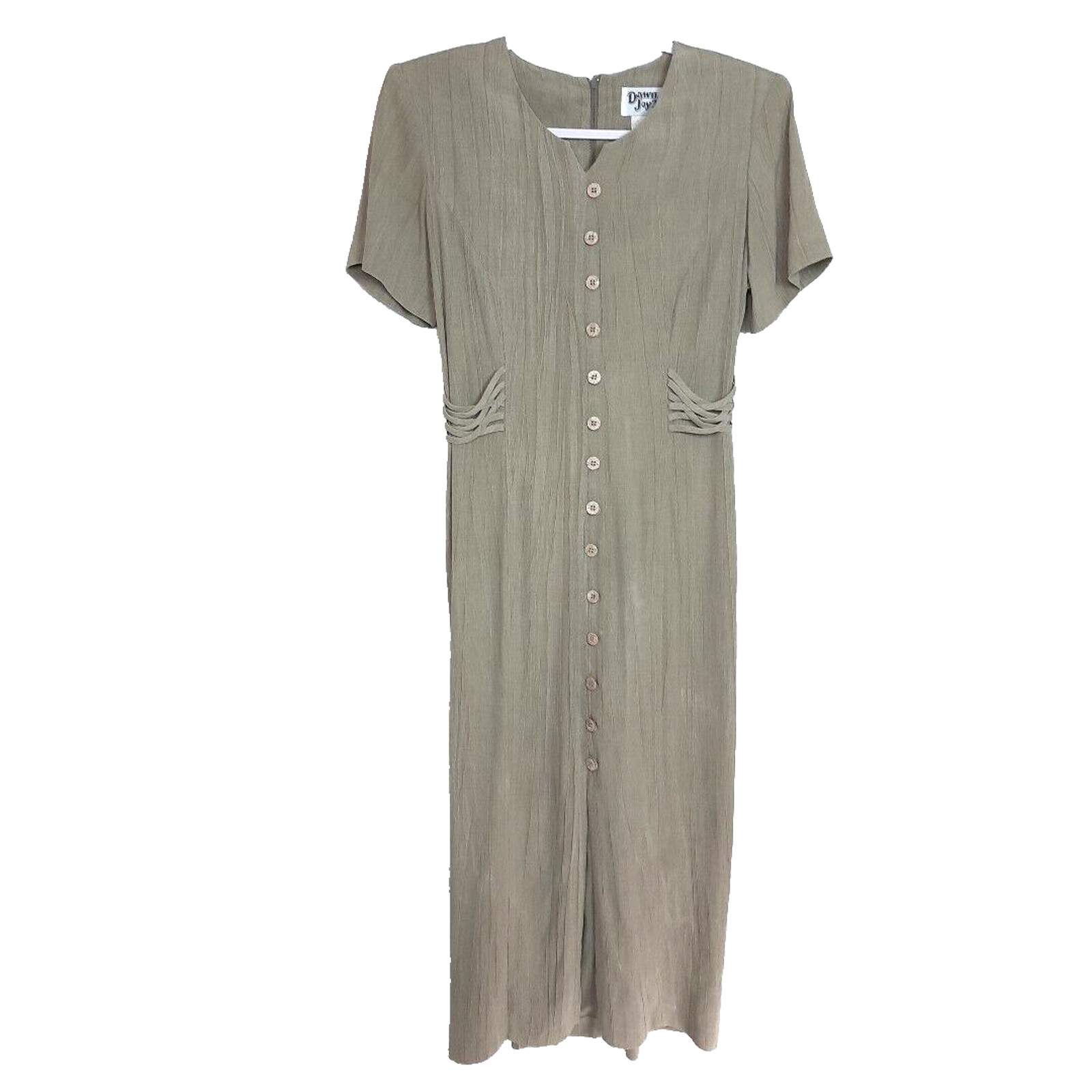 Vintage Dawn Joy Crepe Button Up Maxi Dress Size 8 Petite Sage Green Lagenlook
