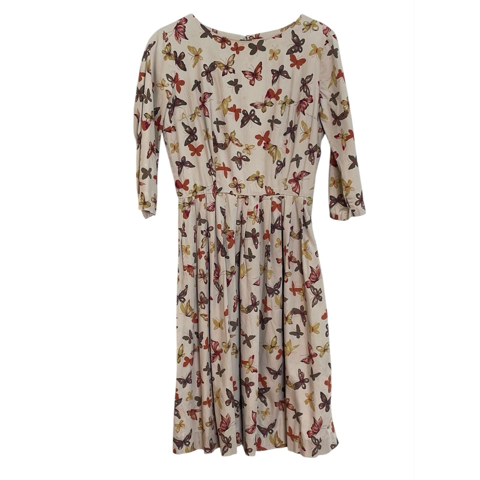 Vintage 50s 60s Valerie Original Tan All Over Butterfly Print Fit & Flare Dress
