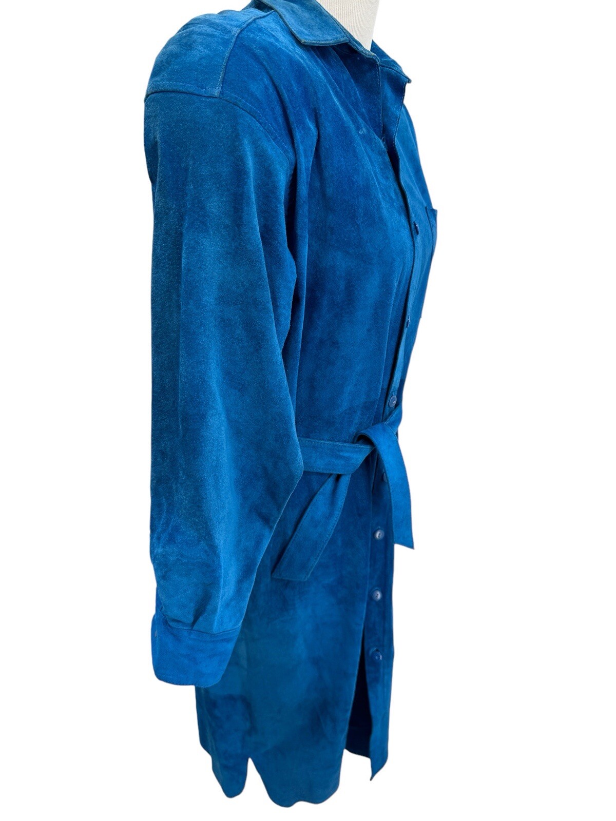 Vintage PIA RUCCI Blue Suede Belted Long Sleeve Shirt Dress Womens Size 10