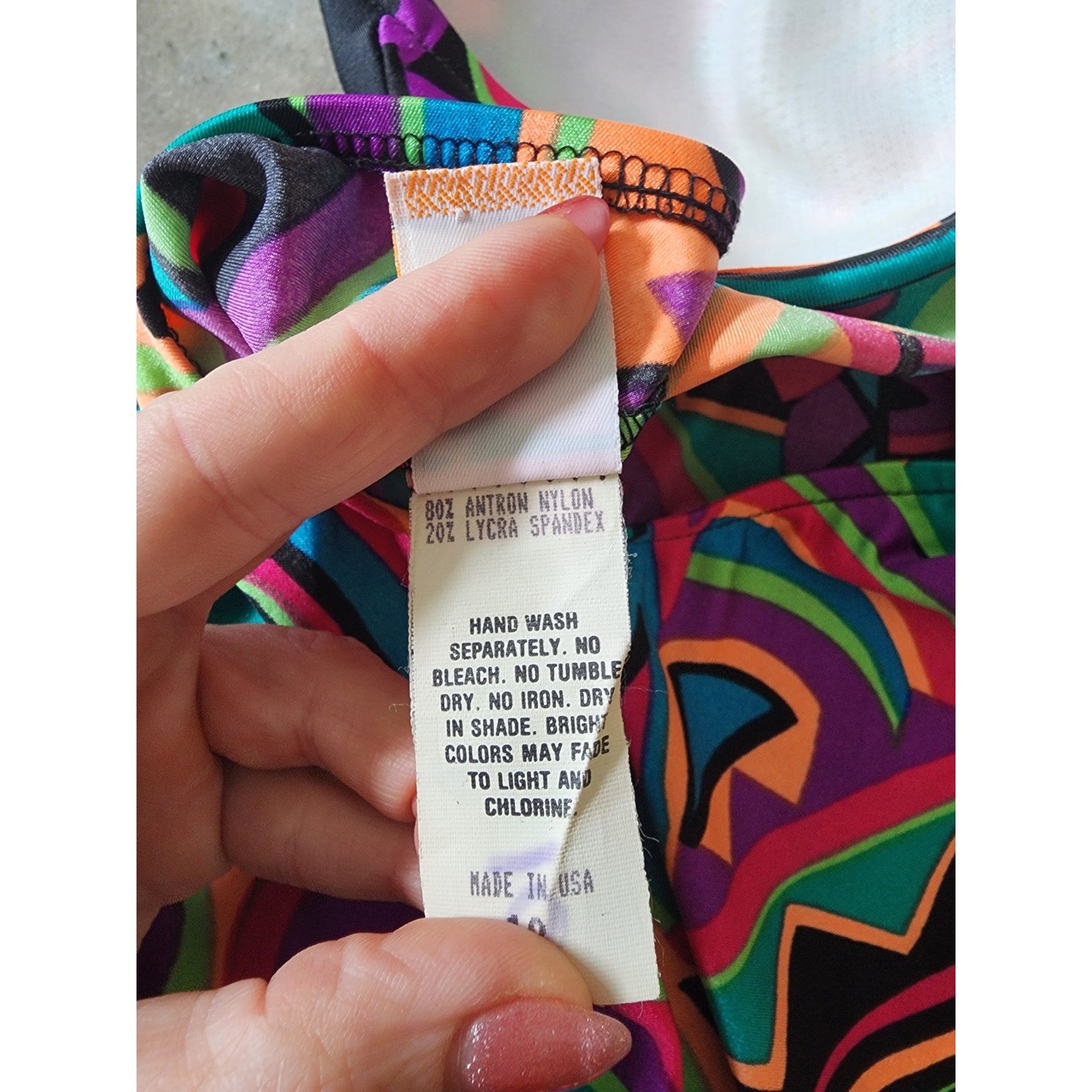 VTG 90s Coastal Zone Jantzen Neon Abstract Geometric One Piece Swimsuit Halter