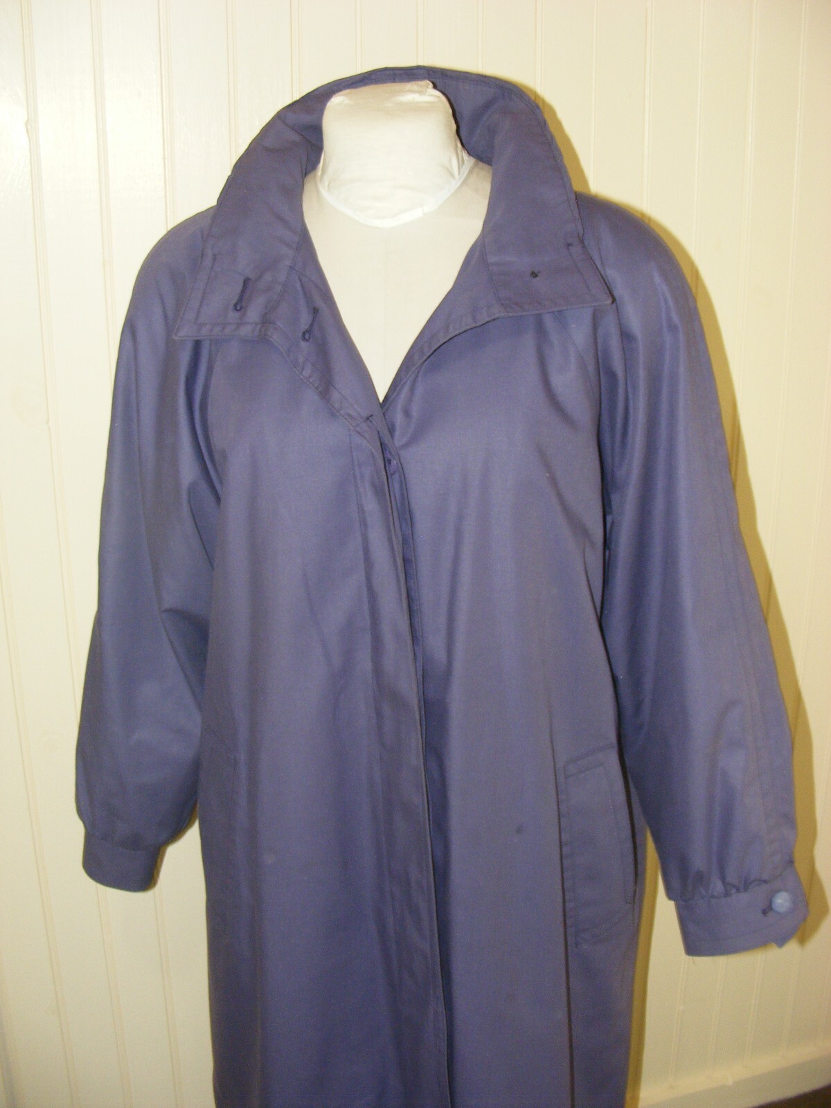 80S TRENCH COAT LONDON FOG WOMENS PLUM PURPLE WOOL LINED POLY COTTON FULL LENGTH