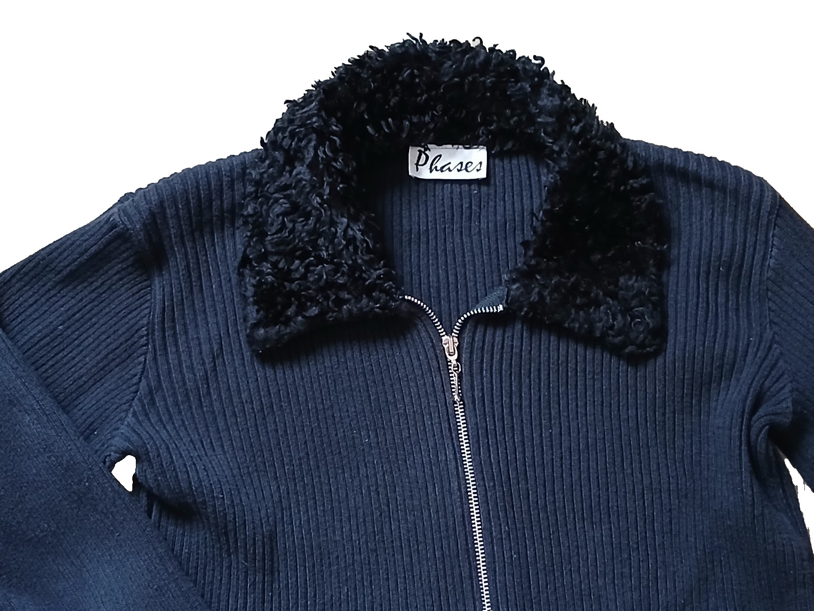 Vintage Phases Y2K 1990’s Black Cropped Black Zippered Sweater Size M