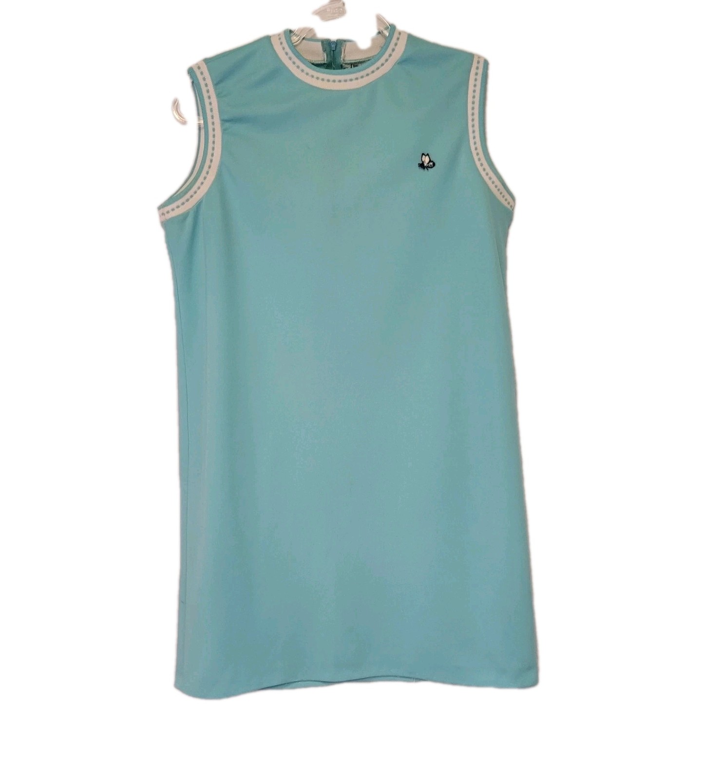 VTG 60s 70s Queen Casuals Sleeveless Light Blue Polyester Tennis Dress Sz M