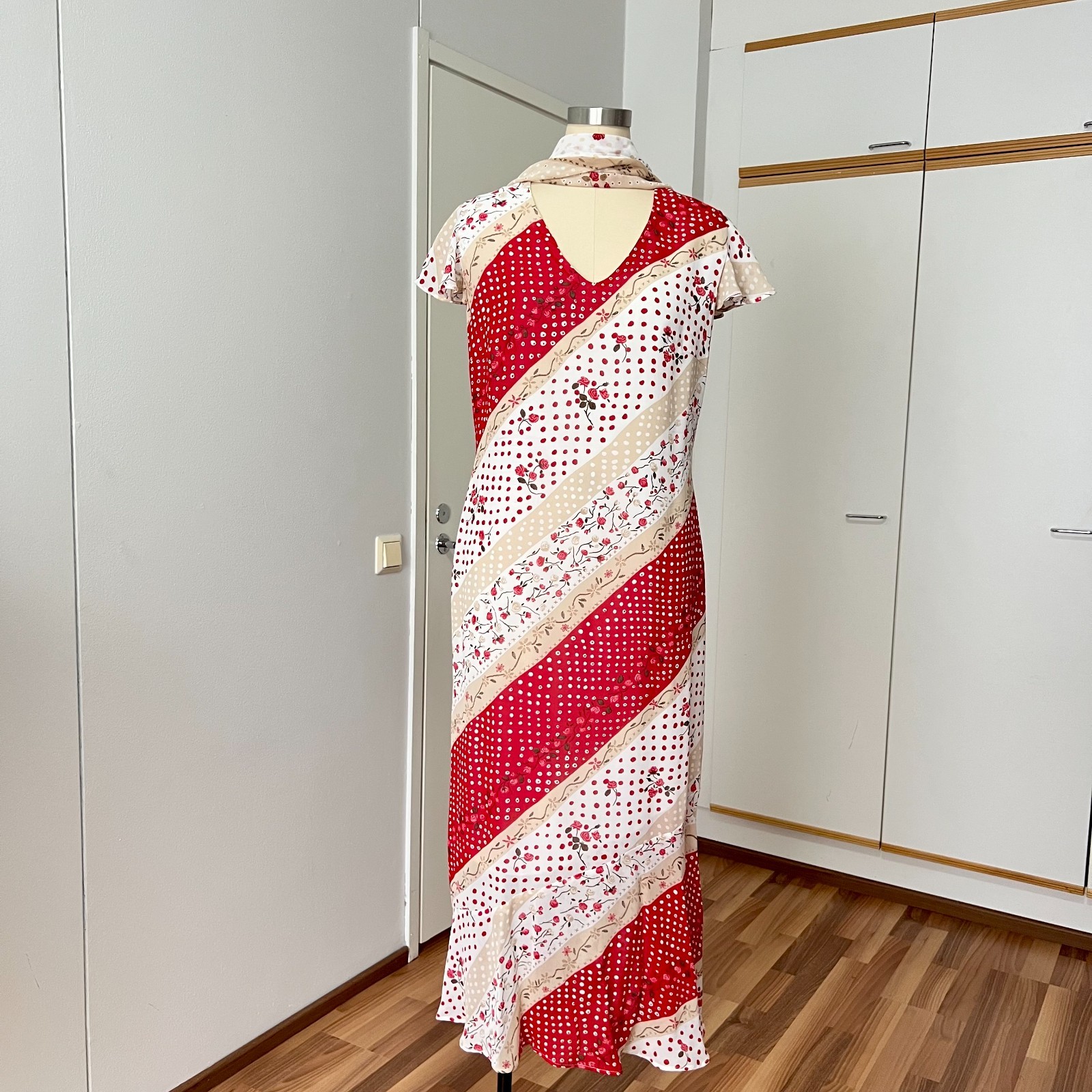 90s Bias Cut Maxi Dress w/Scarf French Vintage Floral Cottagecore Romantic Boho