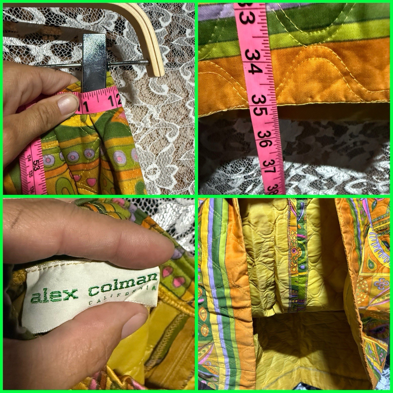 Alex Colman California Colorblock Quilted skirt in vibrant colors XS 70s