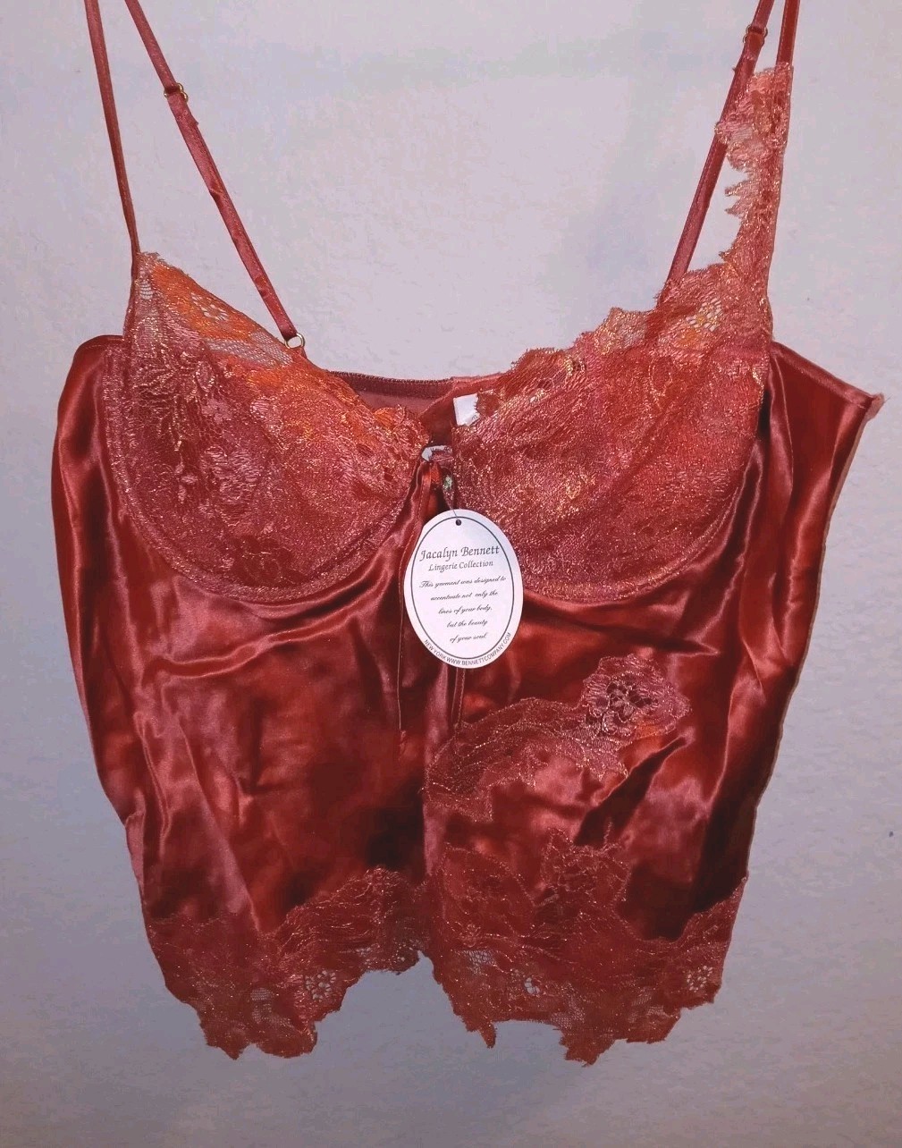 Jacalyn Bennett Padded Bra Lingerie Top Delicate Lace Terra Cotta/Cinnamon Sz. L