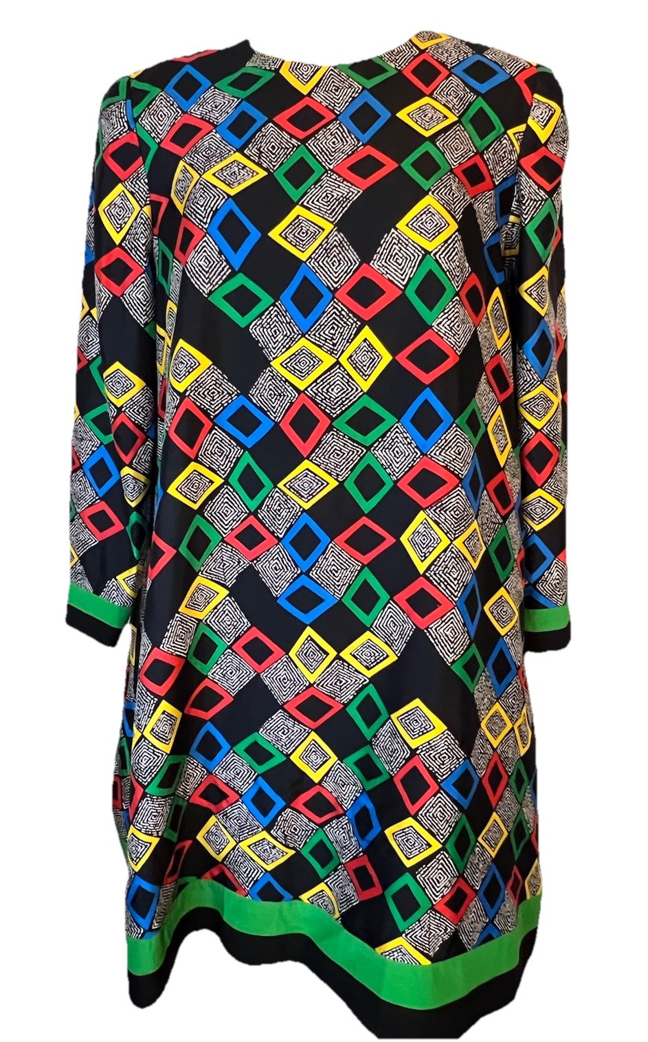 Stanley Platos/Martin Ross Saks Fifth Ave Vtg 80’s Silk Geoprint Swing Dress 12