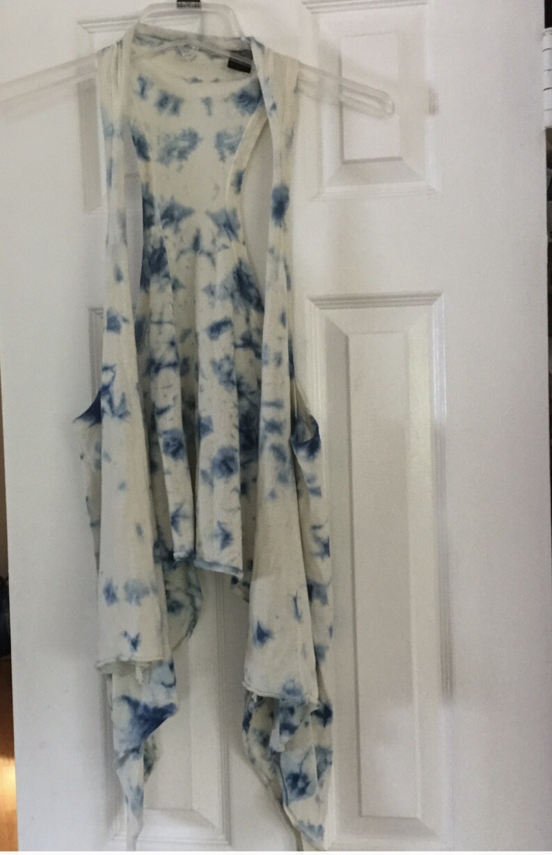 Vintage Victorias Secret Moda TIE DYE VEST, HIPPIE BOHO Cowgirl Ivory/Blue XS