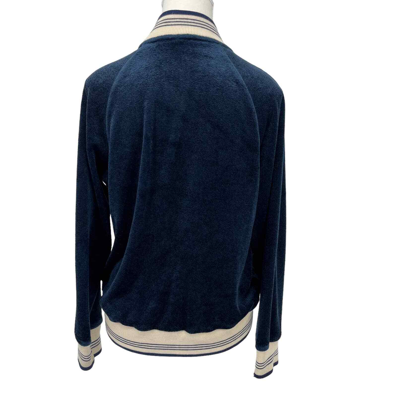 Vintage 70’s Track Jacket Terry Cloth Velour Full Zip Navy Stripe Large