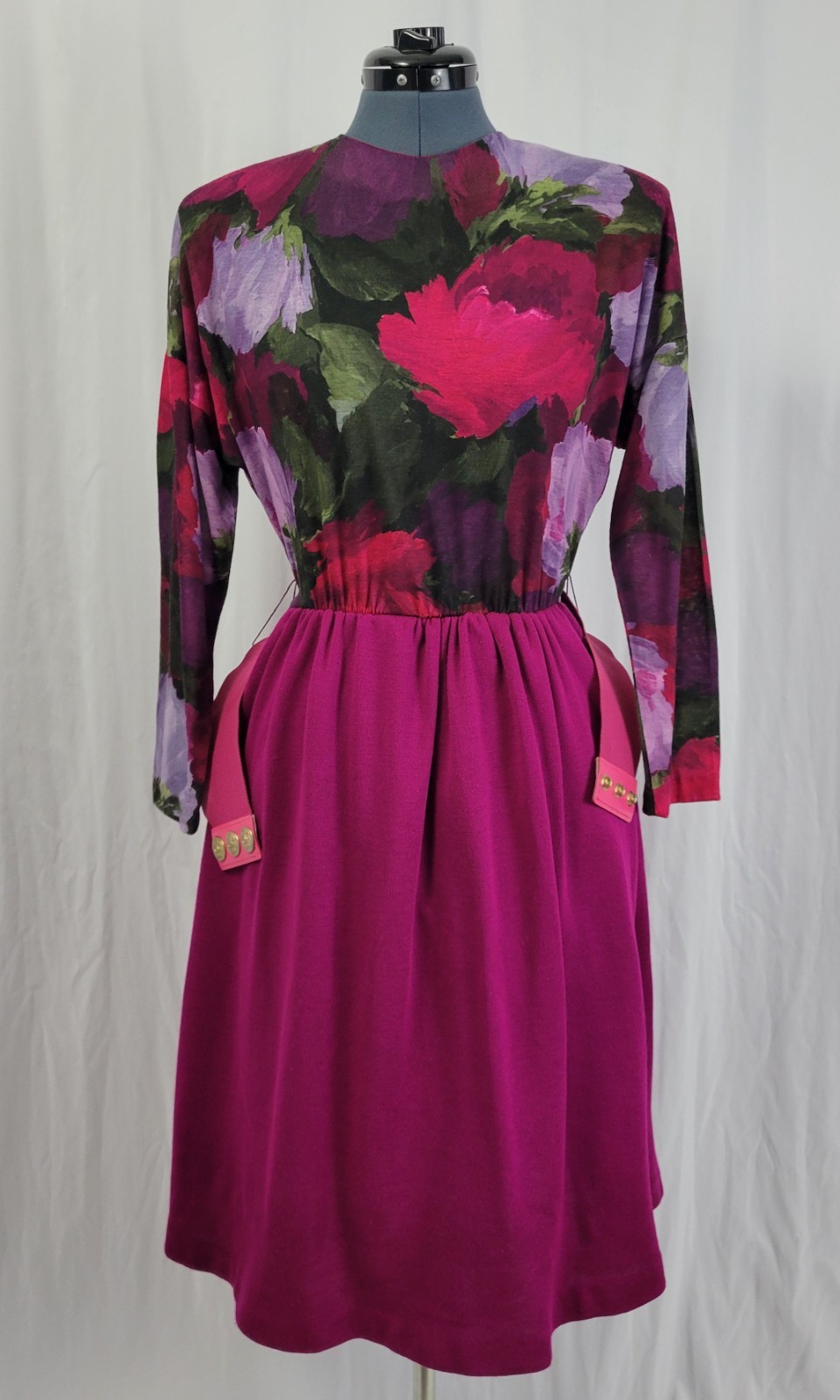 Vintage EJM Petites Pink/Purple/Green Floral Top w Magenta Skirt Size 6P
