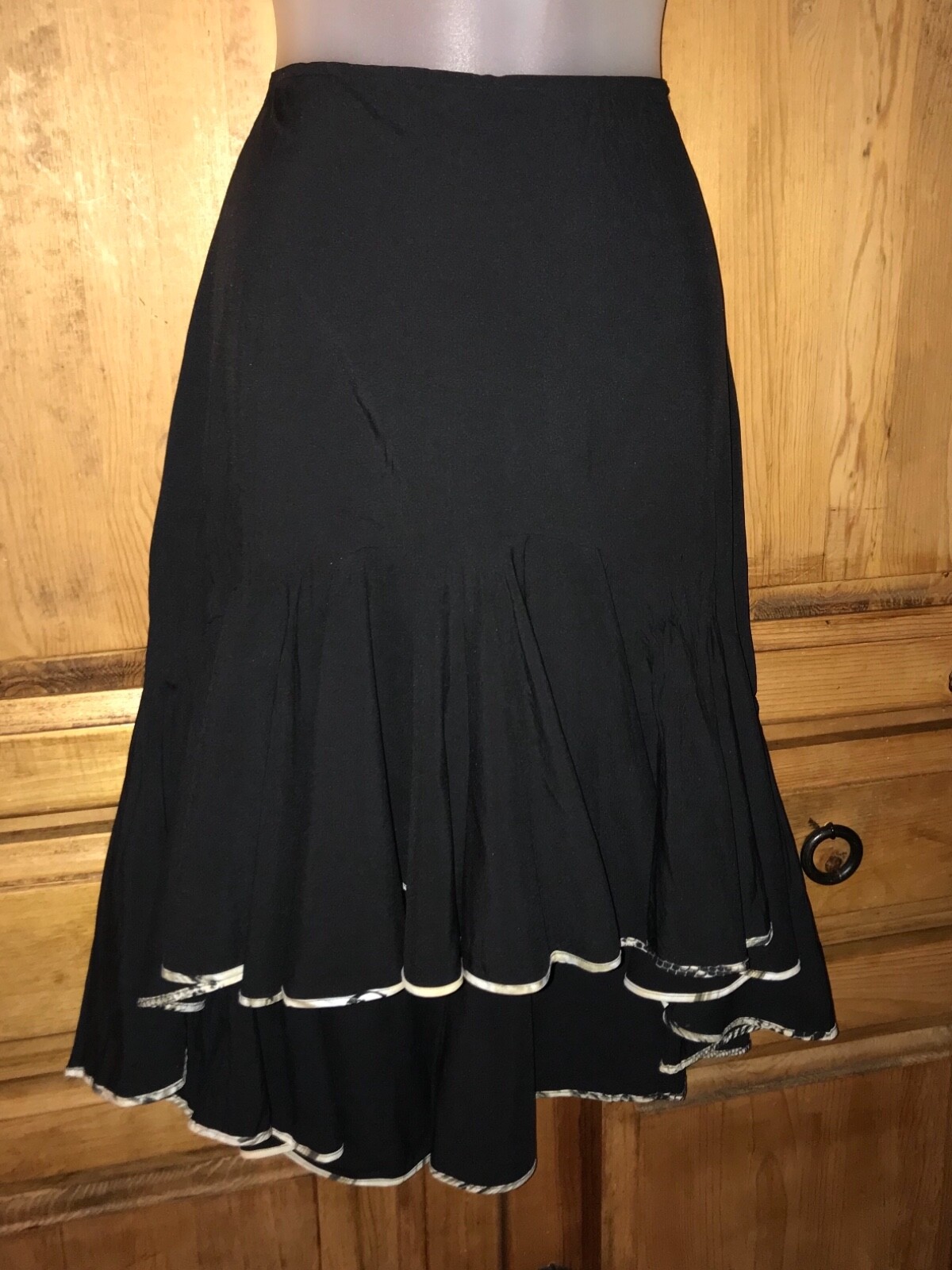 Just CAVALLI Black Polyester High Low Side Zip Skirt Animal Print Trim Size 40