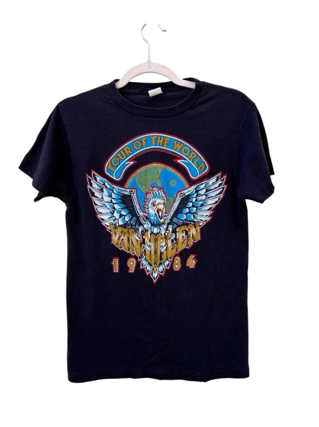 Van Halen True Vintage Tour of the World 1984 Eagle Print Ched Black Shirt Large