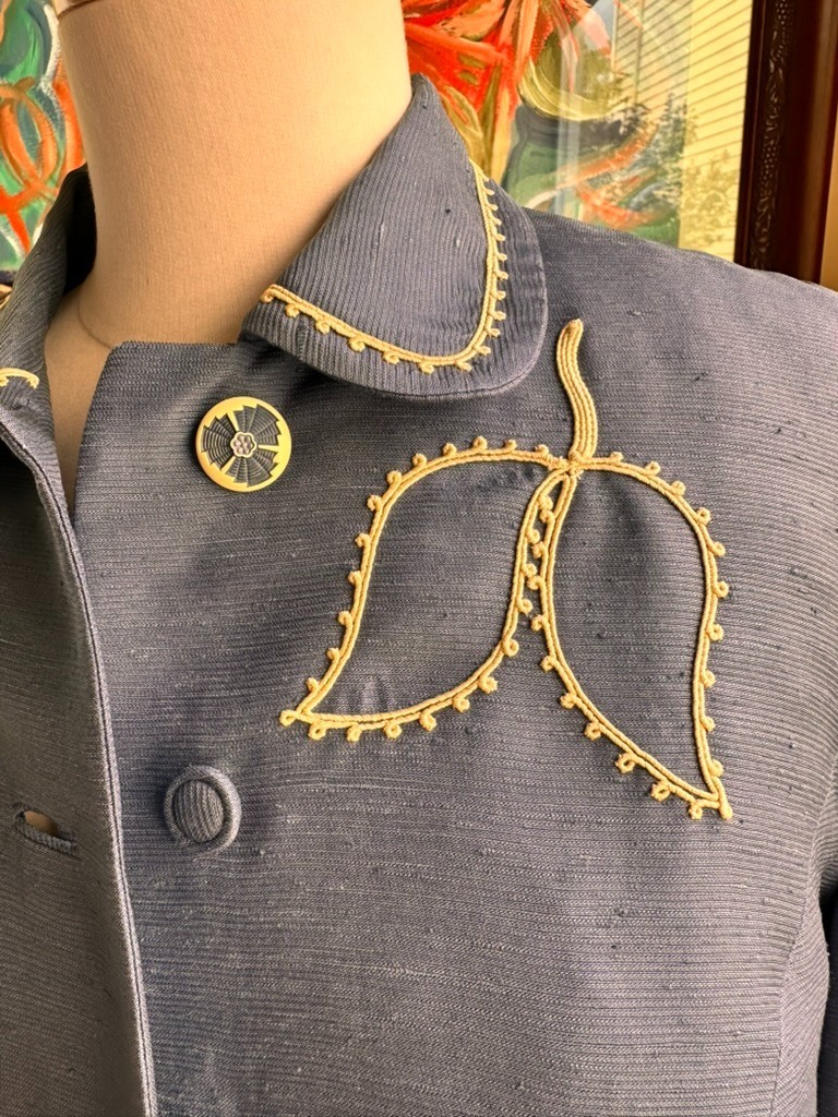 Blue Raw Silk Suit by Country Club Coat c1950 – Tailored Jacket & Skirt – S