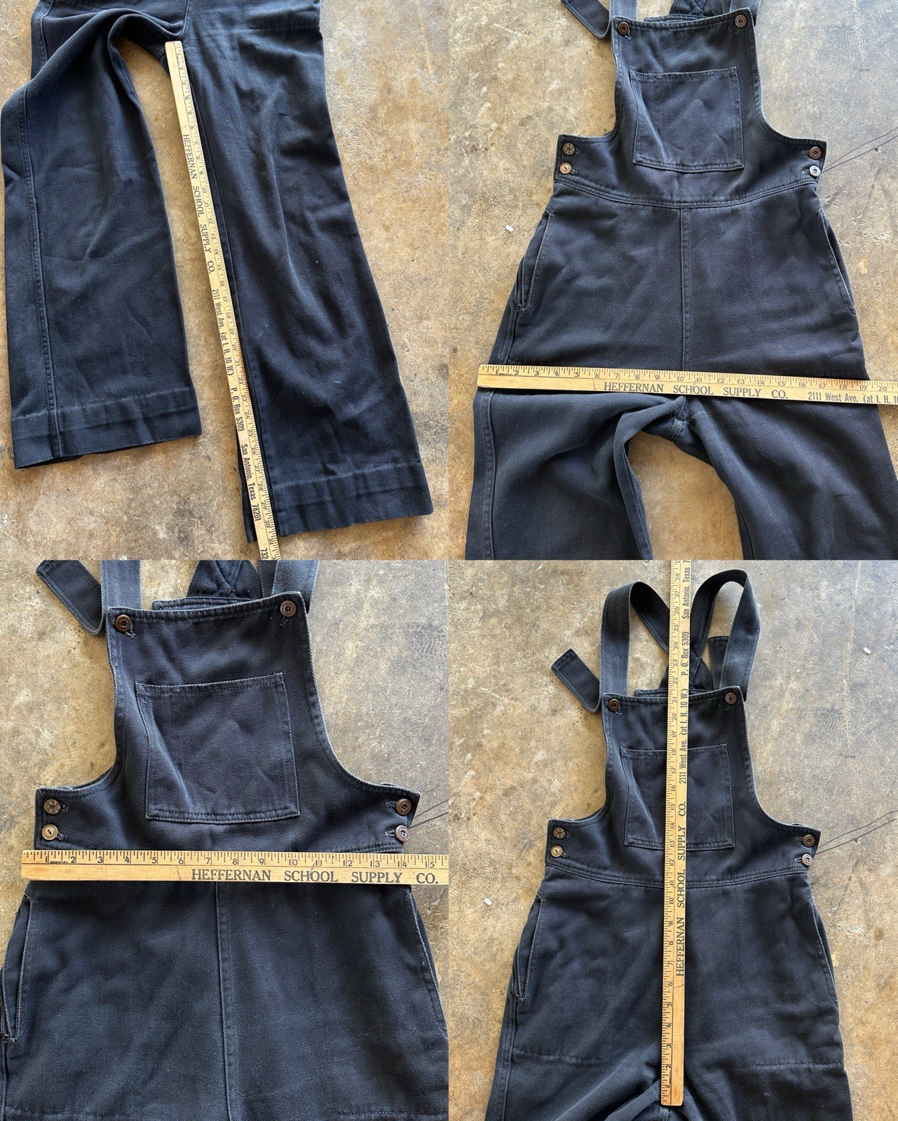 Vintage 70s black bell bottom wide leg overalls