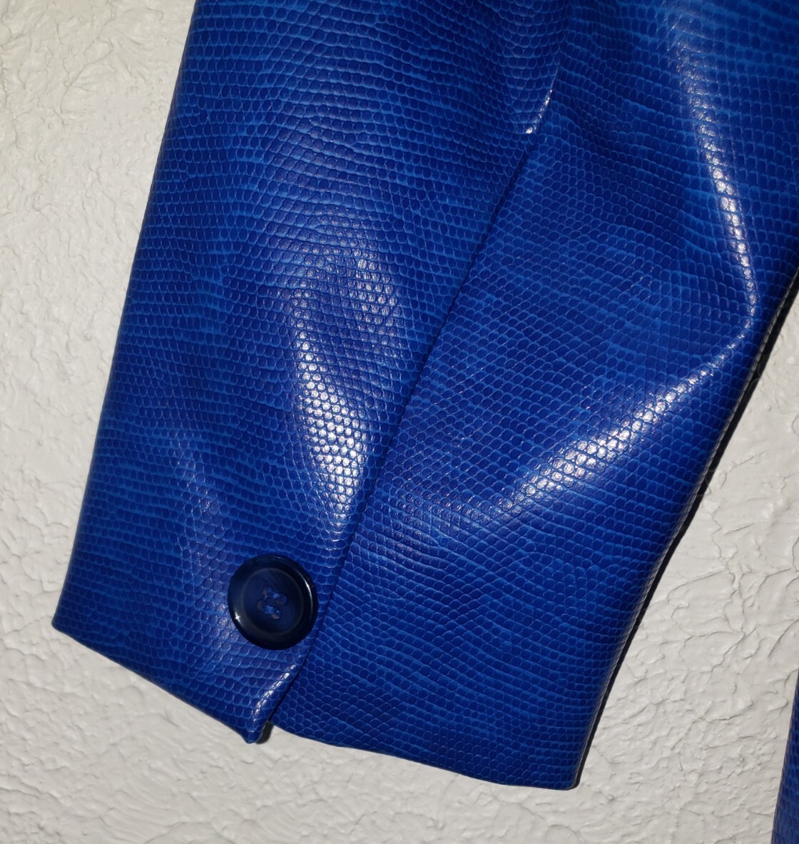 Vintage 90s Hugo Buscati Collection Blue Shiny Blazer Womens Jacket Polyurethane