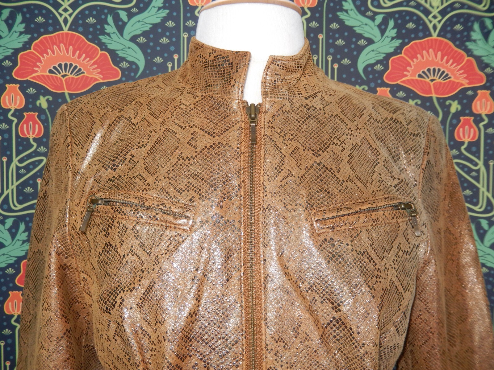 Vintage Y2K Vakko Gold Snakeskin Leather Moto Leather Jacket 10