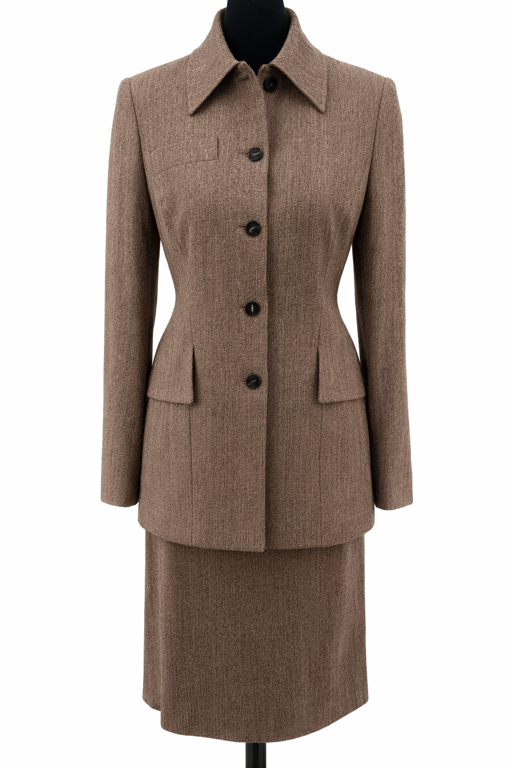 Gianni Versace Genny Womens A-Line Skirt Suit Size 42 Brown Tweed Wool Italy