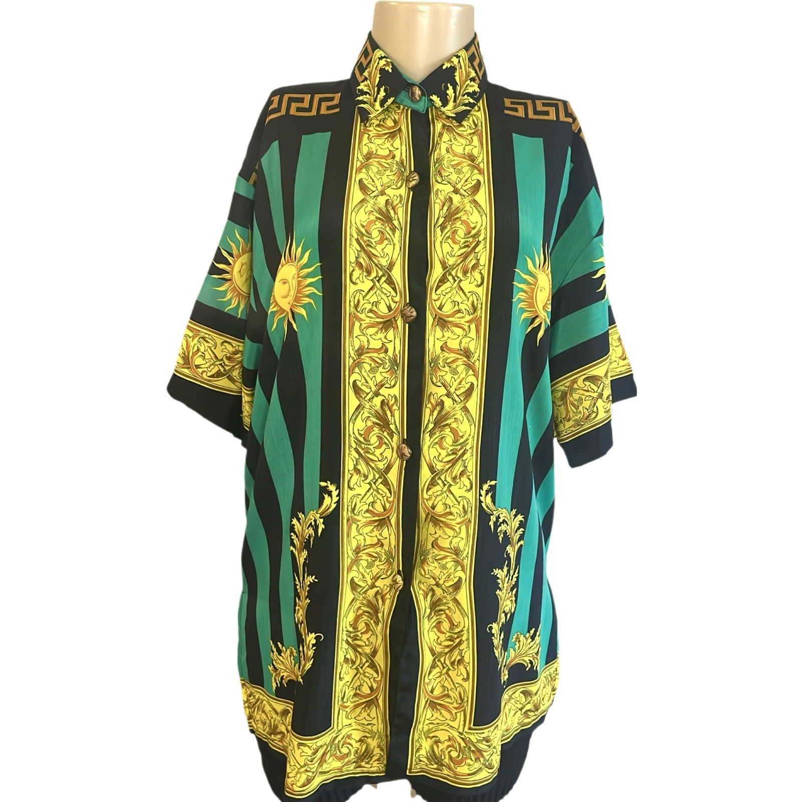 Vintage Ringga Striped Celestial & Baroque Print Blouse