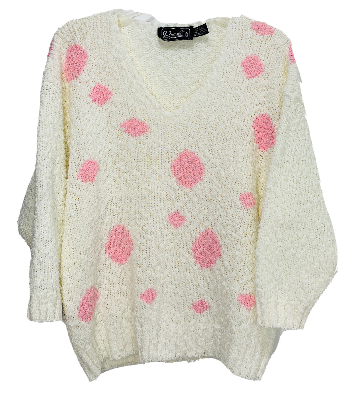 VTG POPCORN BALLS ROCHELLE CALIFORNIA LIGHT SWEATER WOMEN Polka Dot Sz M Retro