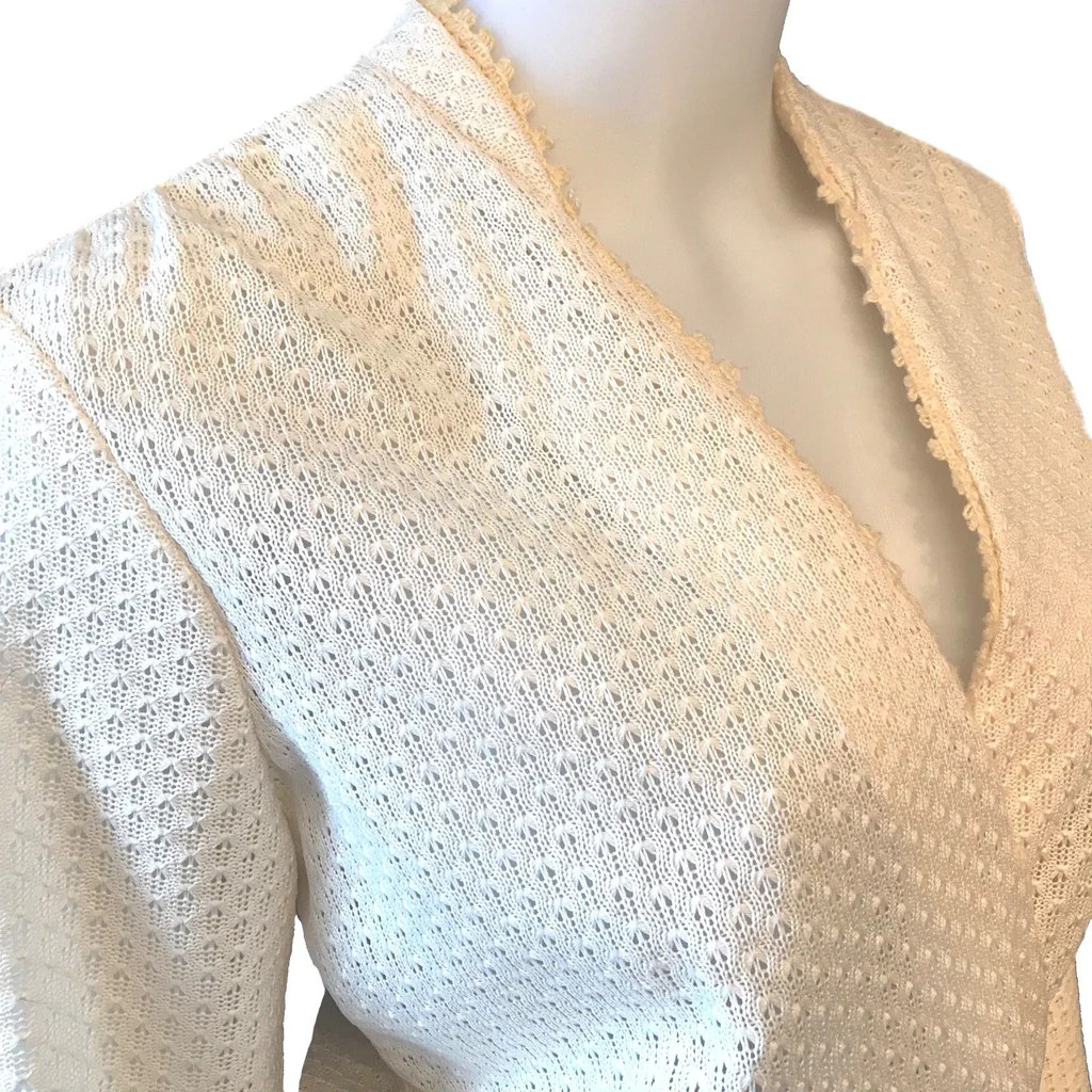 Vintage 70s Handmade Eyelet Wrap Dress Off White Boho Women’s M
