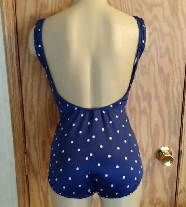 Womens Maxine Of Hollywood Polka Dot Ruched Swimsuit Pinup Bombshell bra VTG