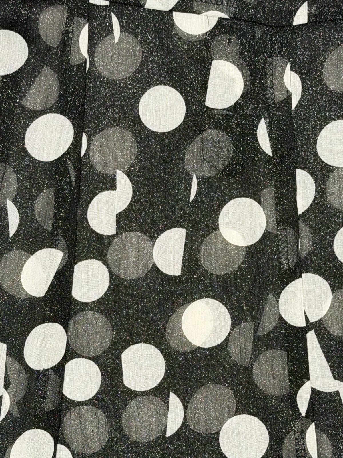 Vtg Black & White 90s Polka Dot NWT Sheer Chiffon Large Dress Ruffled Button Up