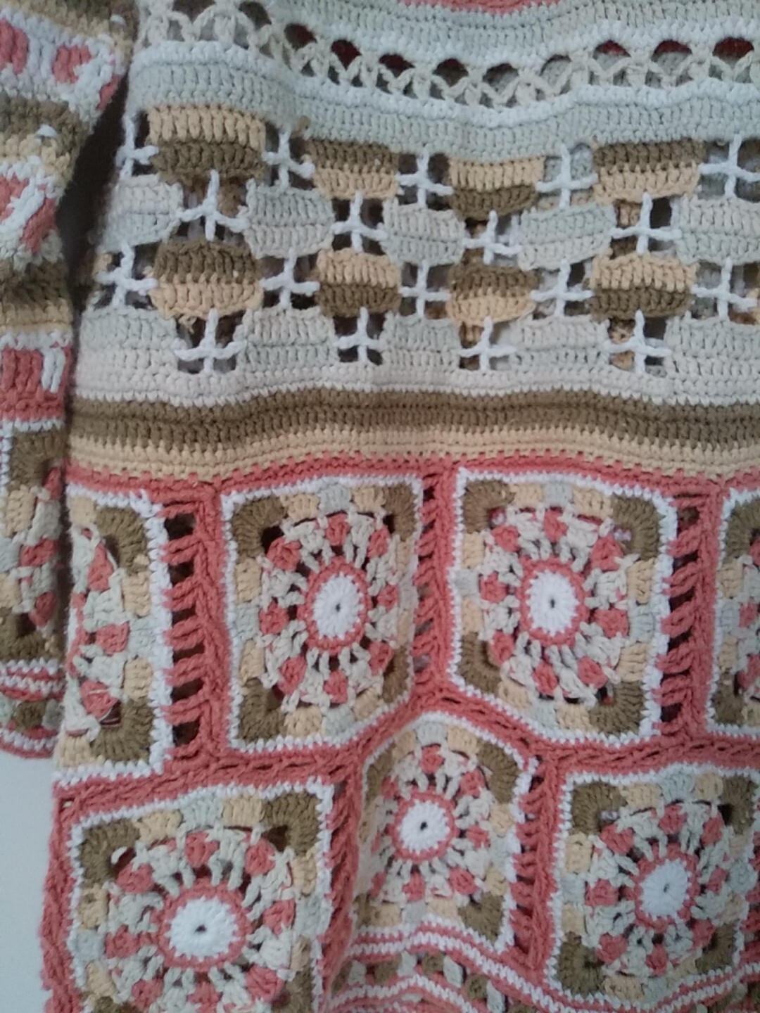 Vintage Hand Crochet knit Sweater Tunic Sz Med-Lg Granny Cottage Core