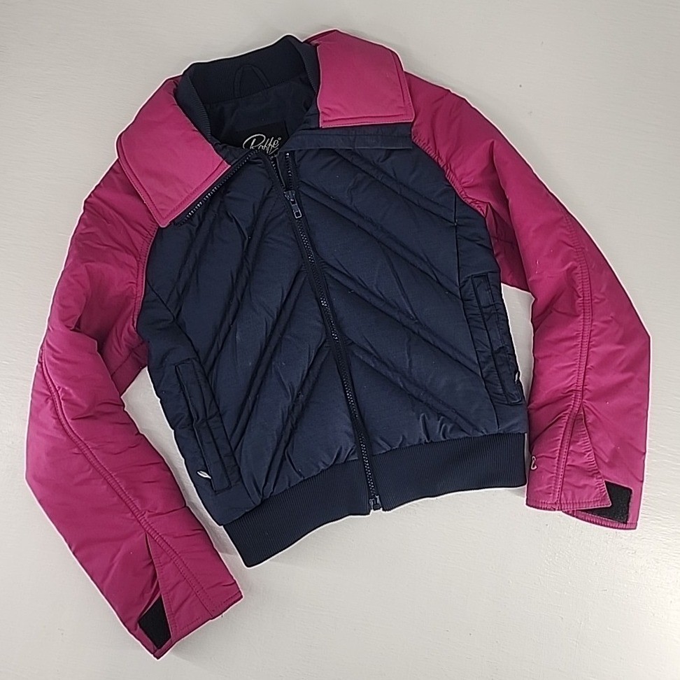 Roffe Vintage Navy Pink Quilted Chevron Puffer Ski Jacket Made in USA Womens XS