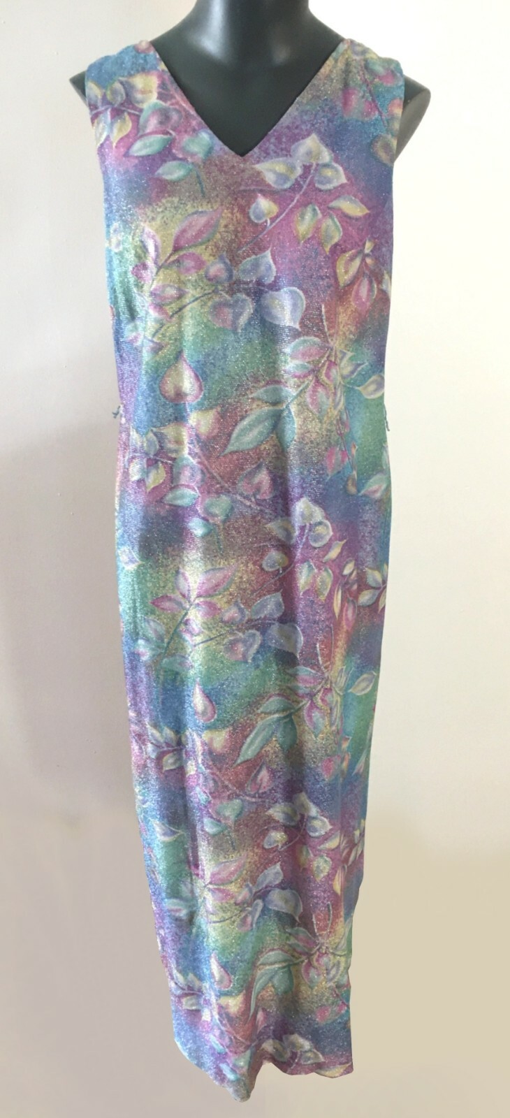 60s Size 16 Bust 38 Lurex Long Dress Jacket Belt VTG Maxi Prom Evening Gown Boho