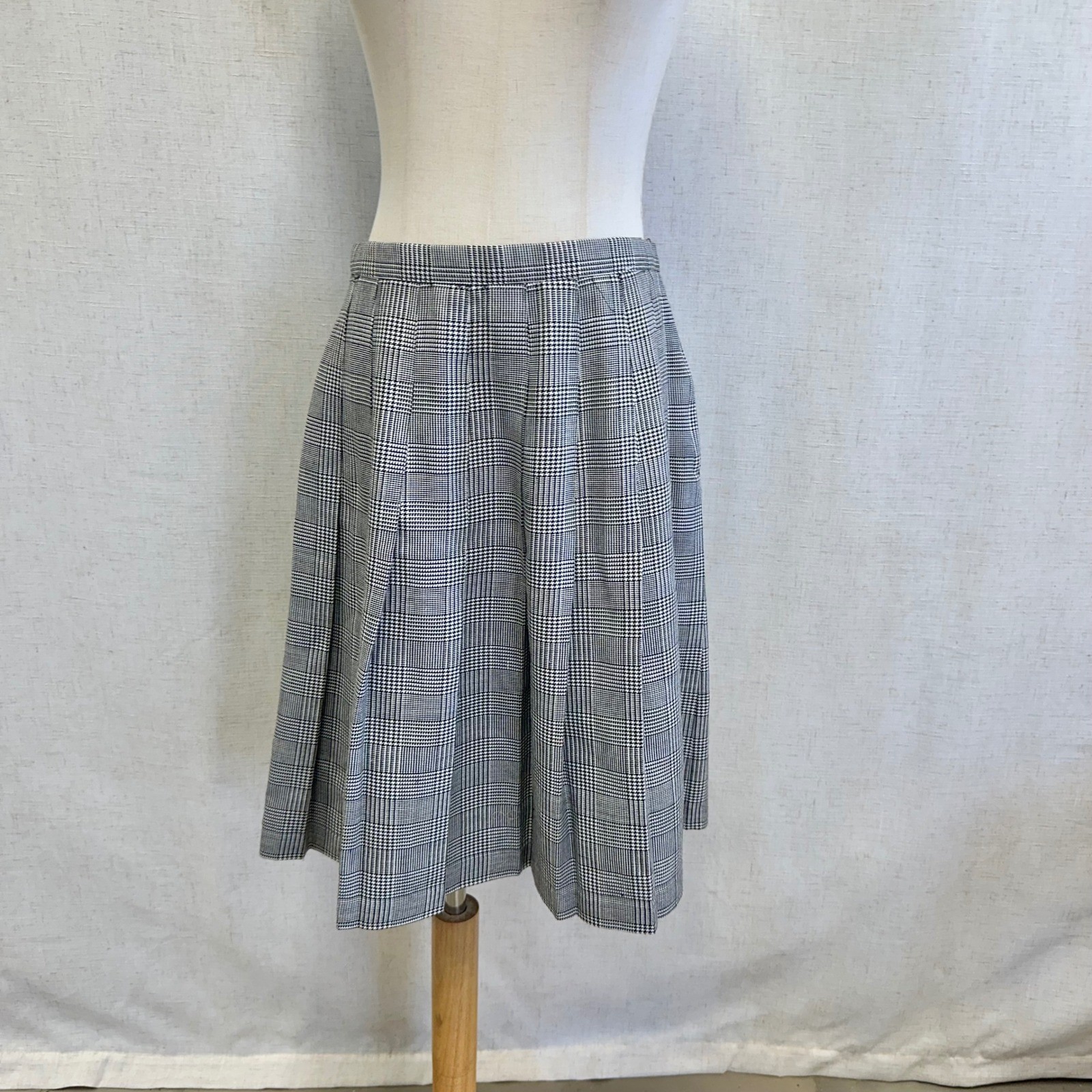 Briggs New York Vintage Glen Plaid Houndstooth Pleated Skirt Black White Size 14