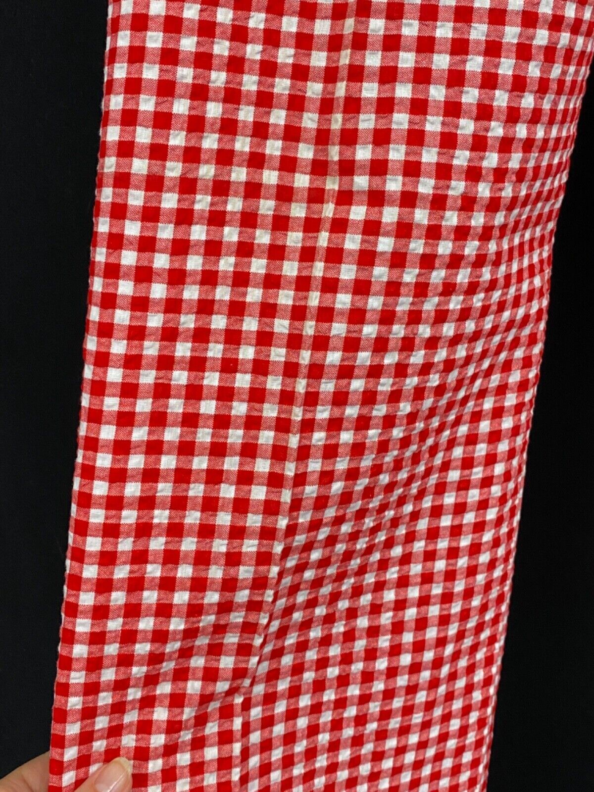Vintage 1970s red white blue gingham pants, cotton seersucker high waist wide