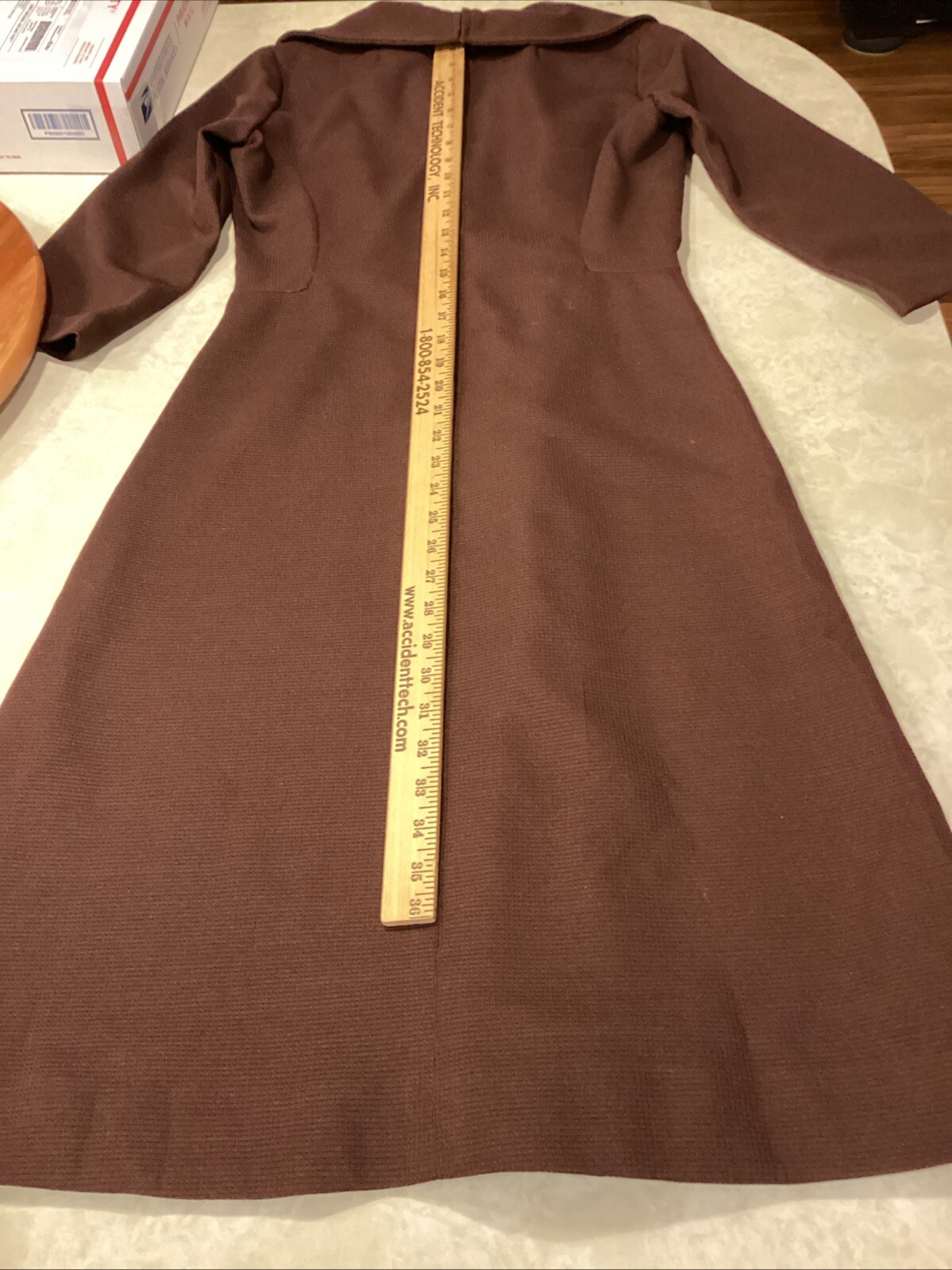 1970s Women’s Handmade Dress Sz S Brown Polyester A-Line Wide Collar Midi