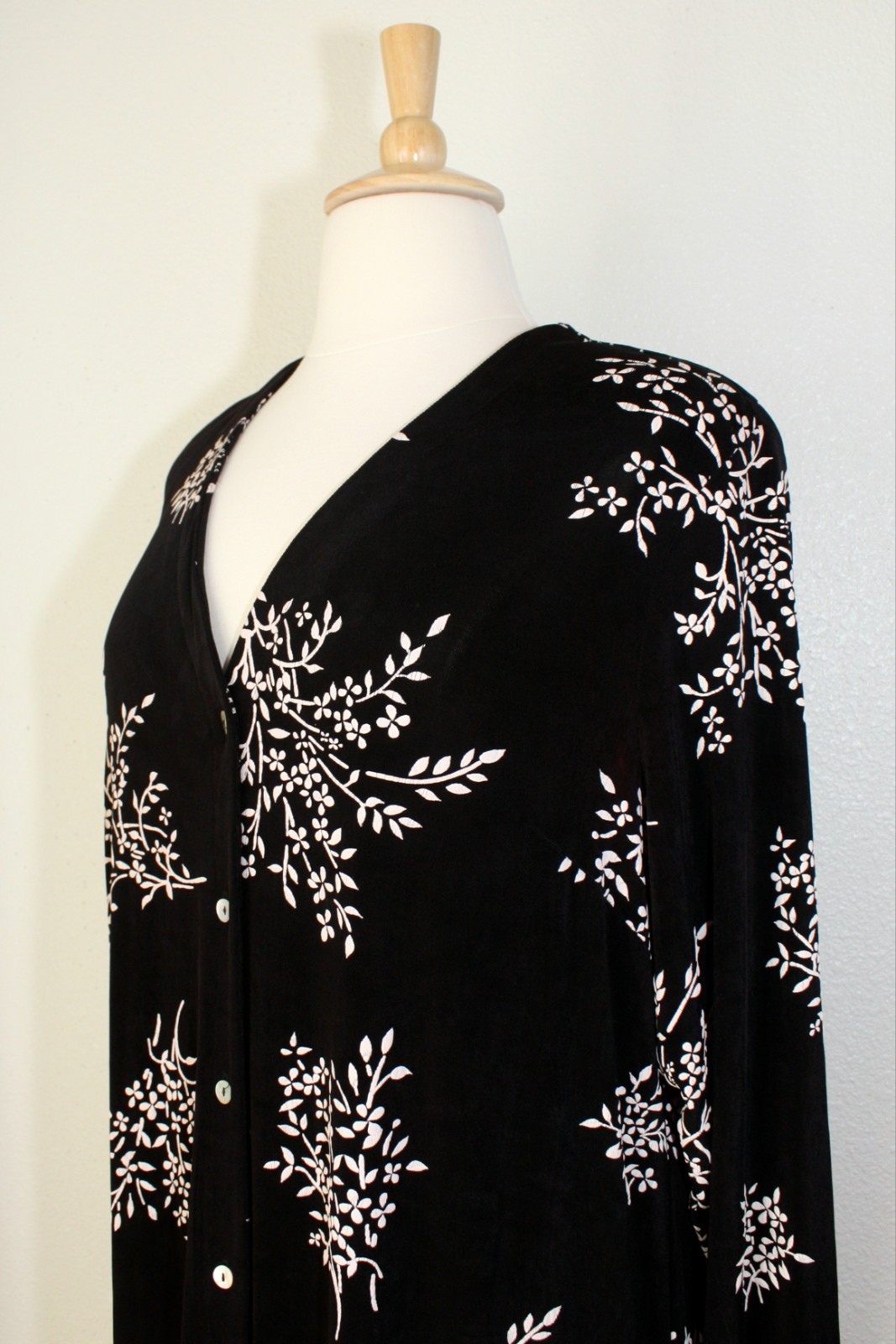 VTG RONNI NICOLE II Casual Shirt Dress LS Black White Floral ~ Plus 24W #09
