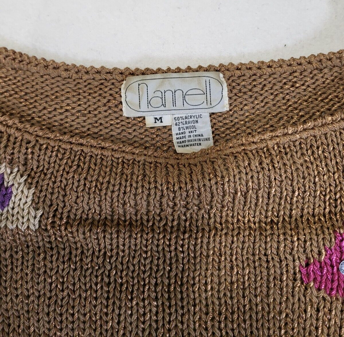VTG NANNELL Beach Theme Hand Knit Sweater Sunglasses Palm Tree Sunbather Medium