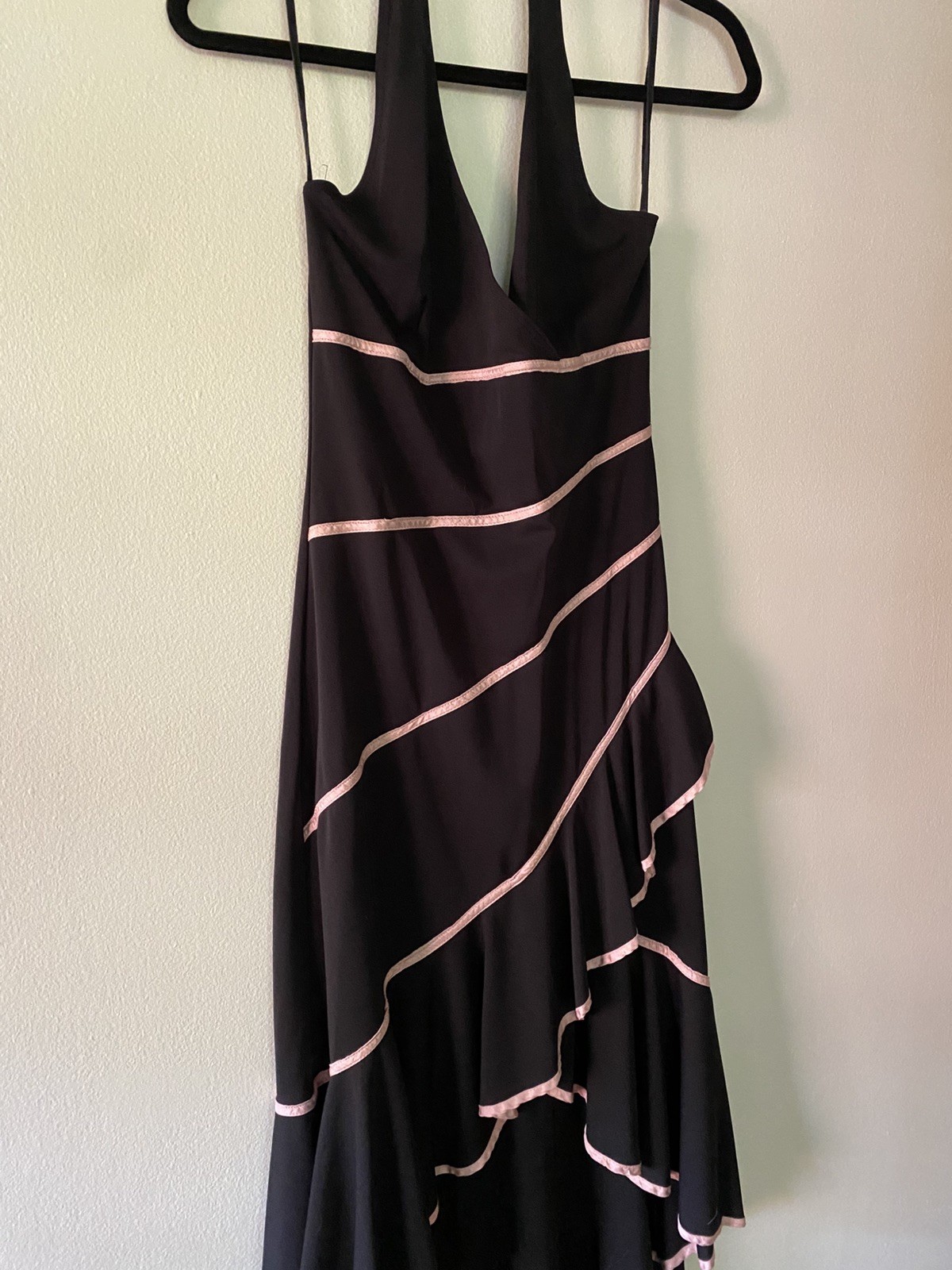 VTG 1990s Finesse Black & Pink Ribbon Halter Asymmetric Fairy Dress M