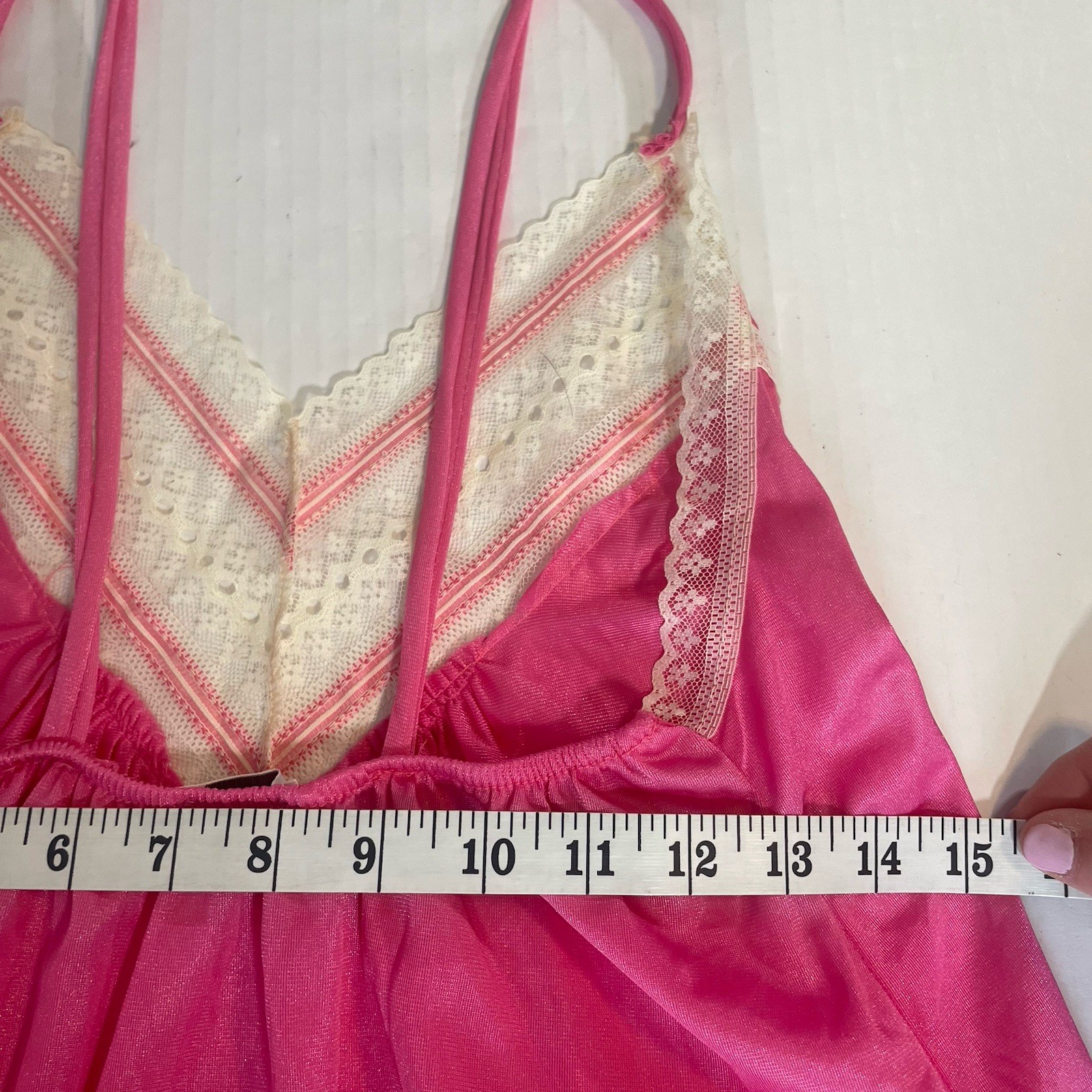 Paramount Sz S Pink Babydoll Lingerie NOS White Lace 100% Nylon USA Made