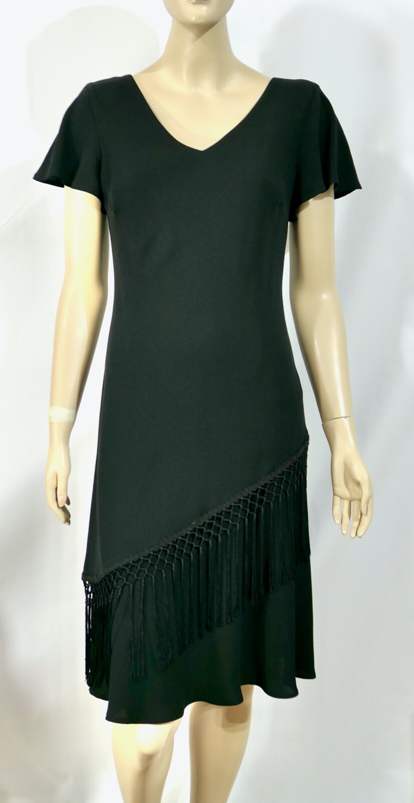 Vintage 80s SL Fashions Flapper Sheath Pencil Dress Flutter Sleeve V Neck S/M