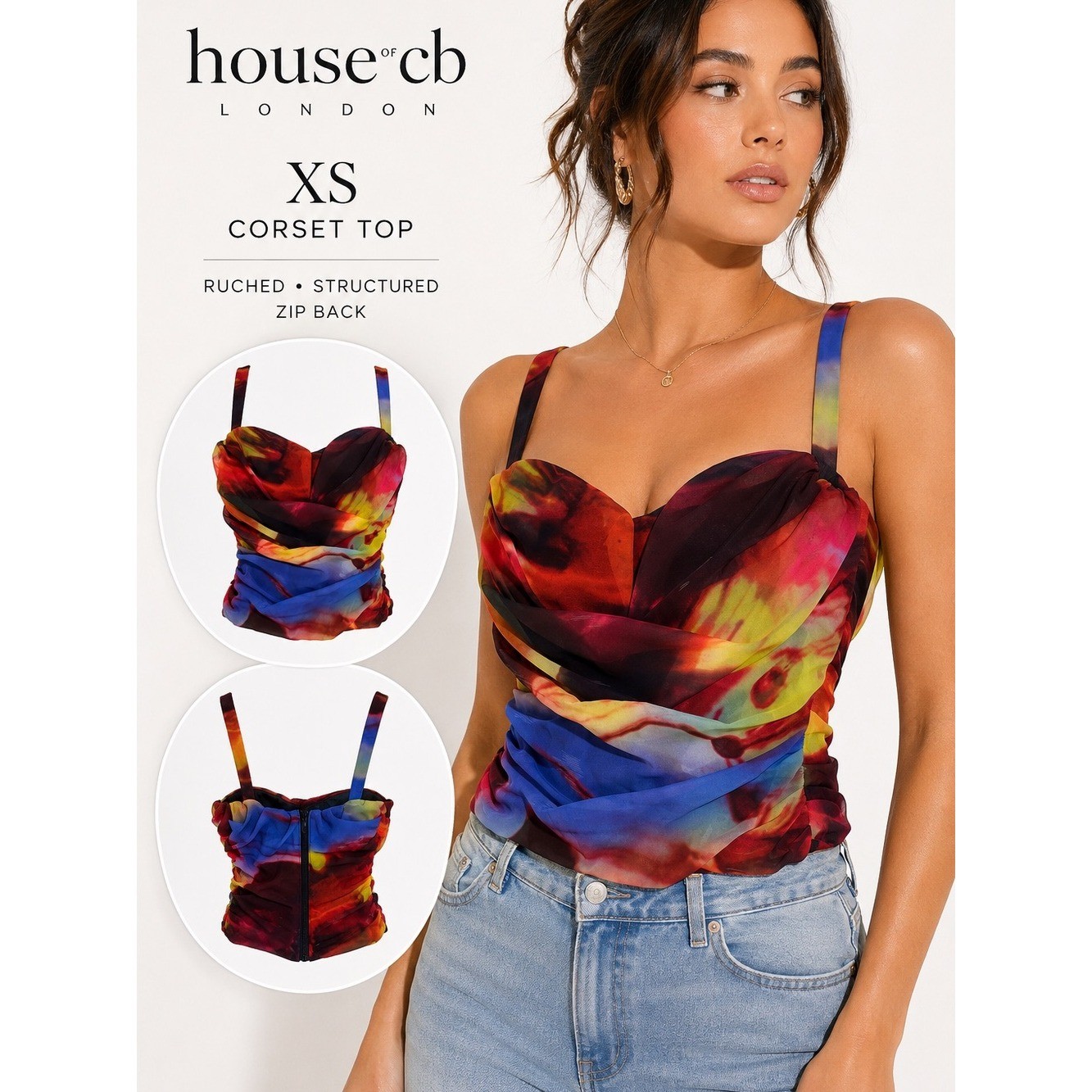 House of CB Multicolor Draped Chiffon Cami in Red, Blue, Yellow, Green, Purple