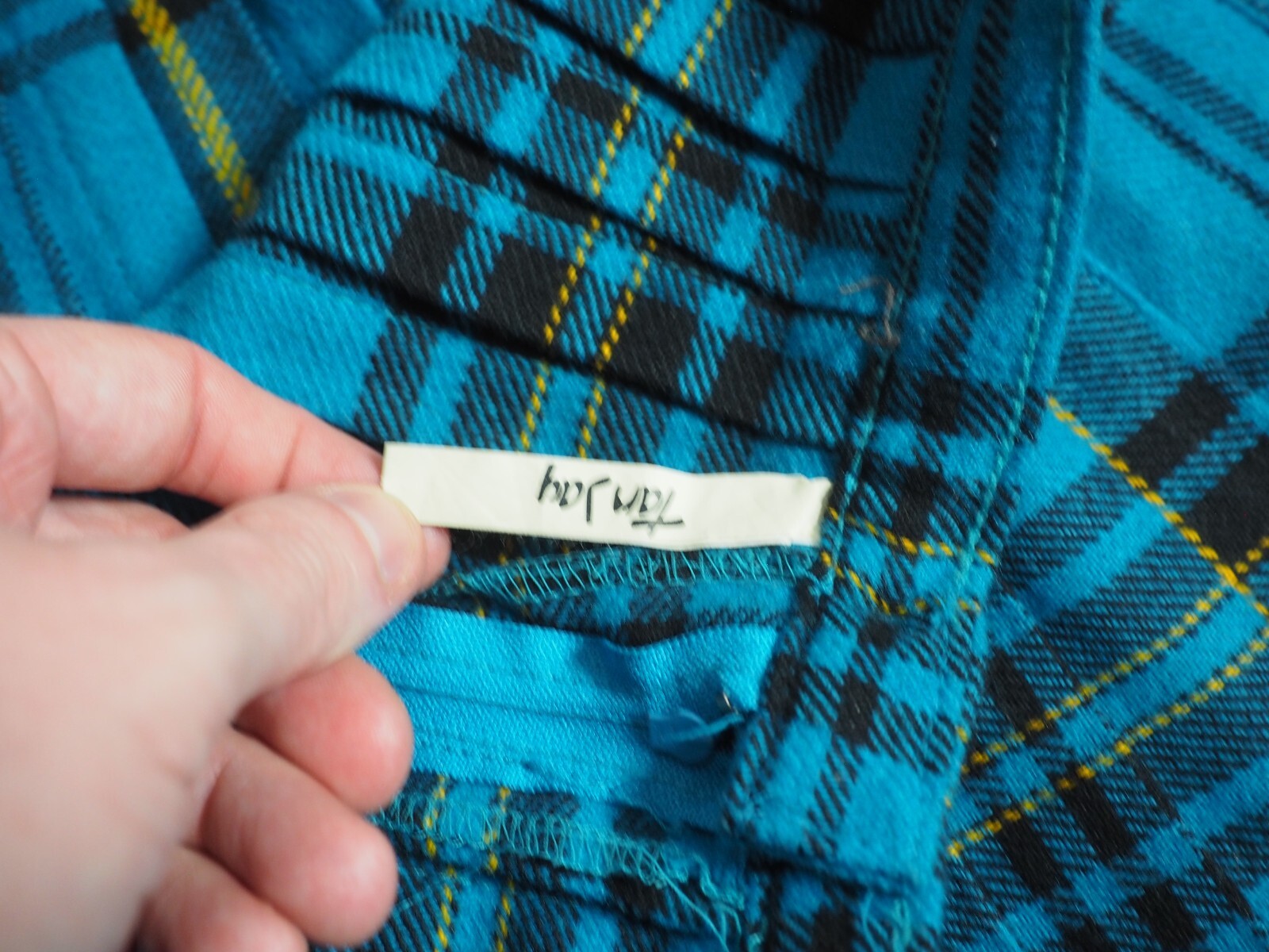 VTG 80s 90s Tan Jay Blue Black Plaid Wool Blend Lodge Fall Pleated Skirt 32W 16