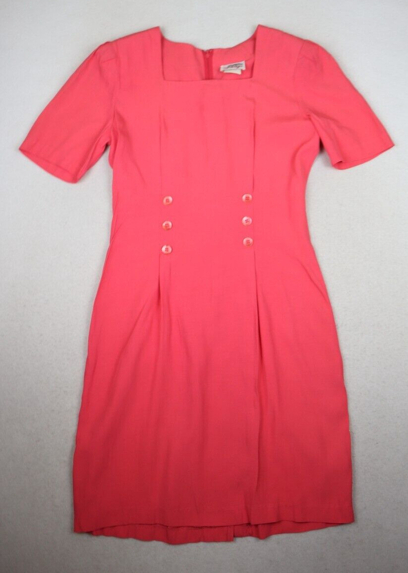 VINTAGE 80s 90s WOMEN’S CORAL SALMON SHORT SLEEVE SHEATH DRESS – SYCAMORE – 7/8
