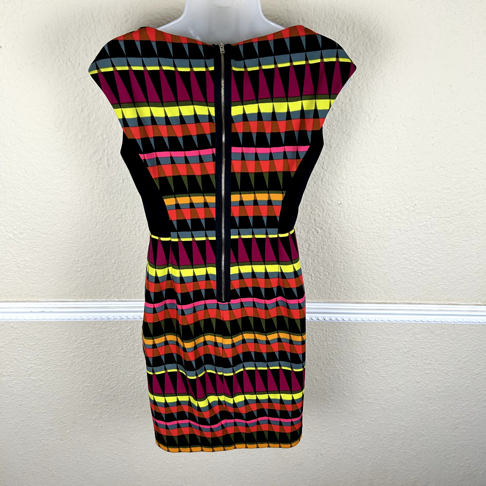 Maggy L Womens Dress Sz 6 Sheath Multi Colored Artsy Art to Wear Geometric Londo