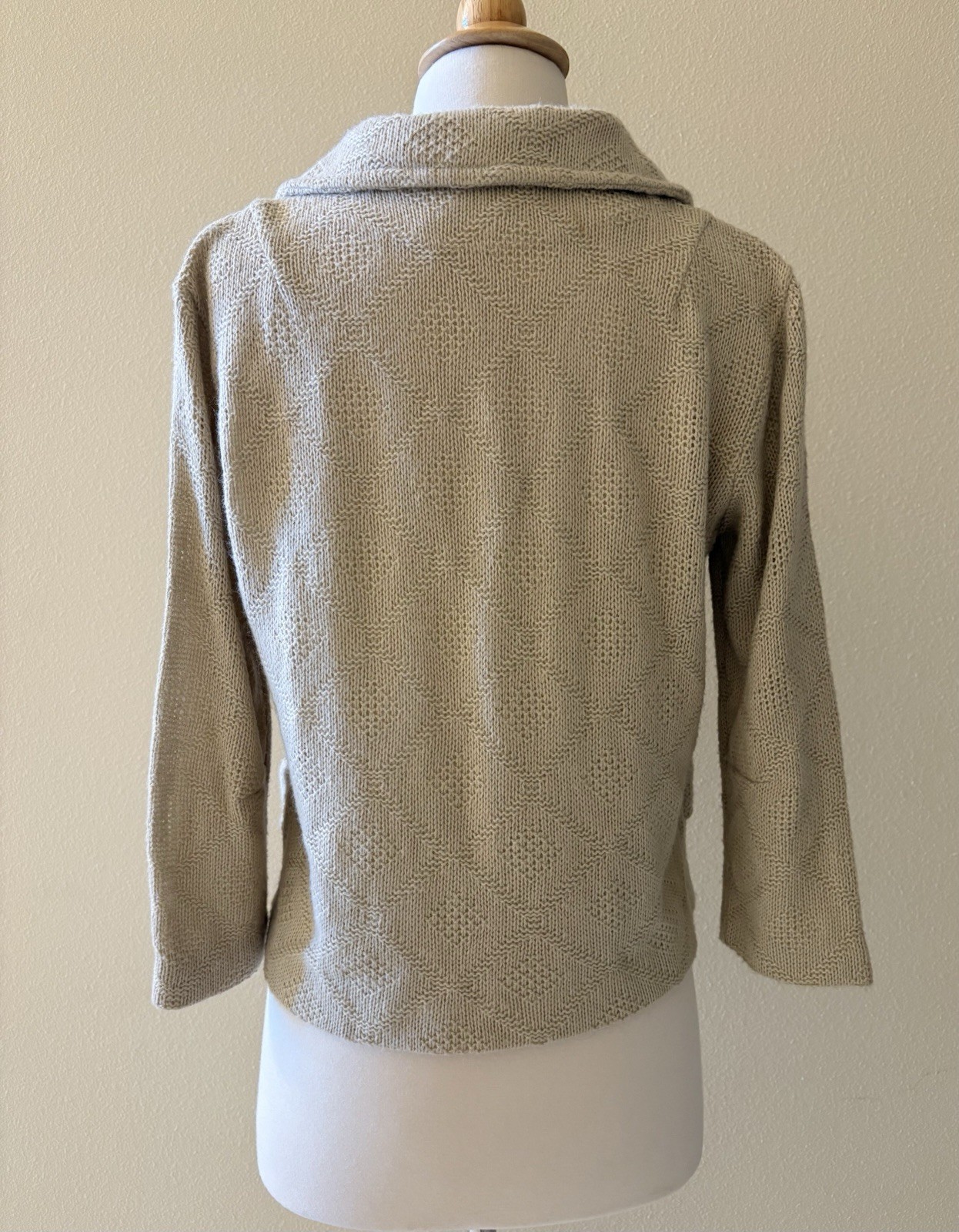 Vintage 40s 50s Wool Knit Blazer Jacket Sweater Tan Beige Brown Sz 11/12
