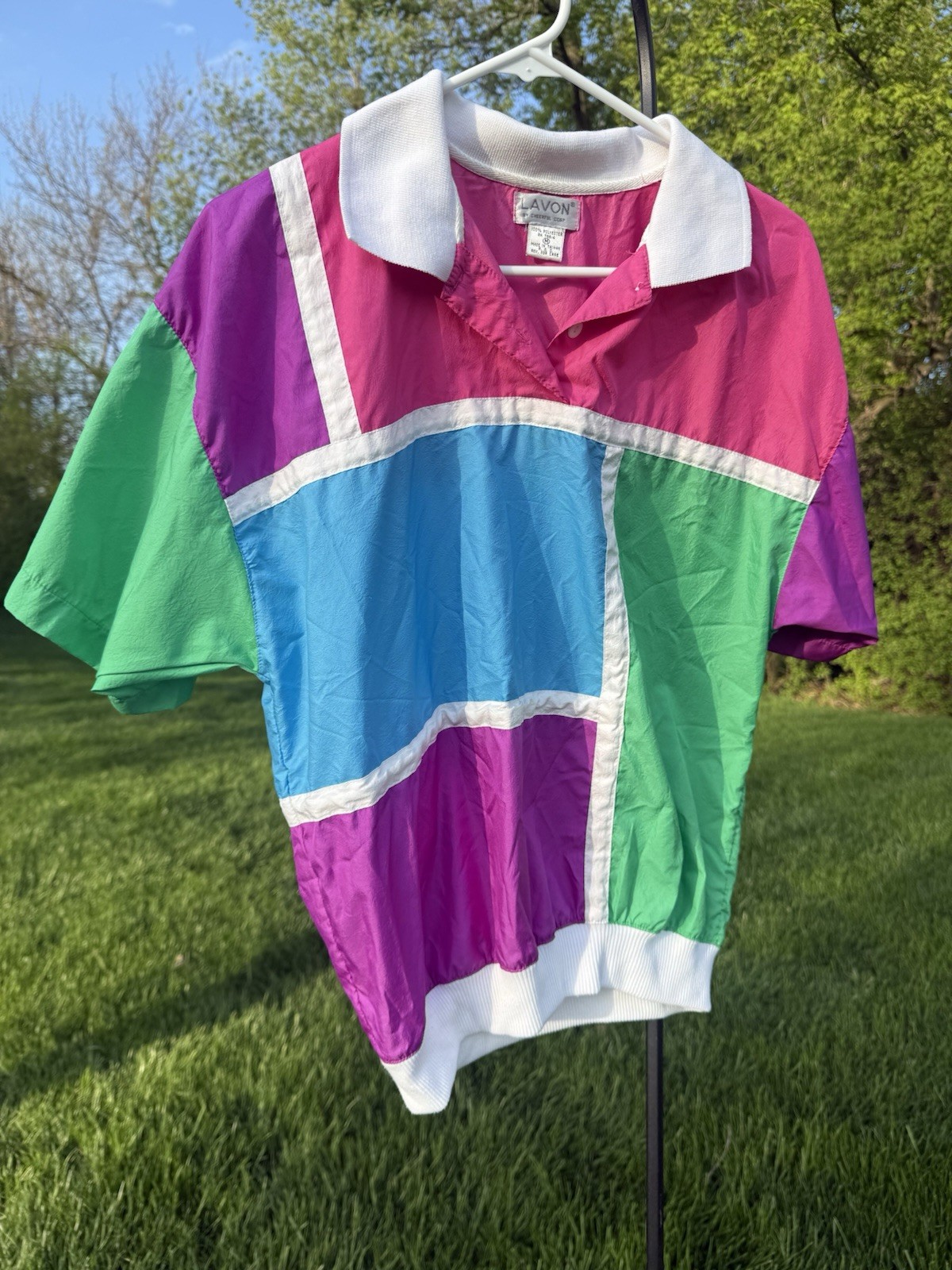 Vintage Avon Vintage Colorblock Polo Top in Pink, Purple, Teal & Green