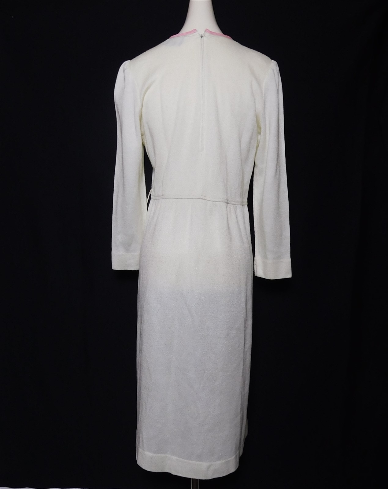 Vintage Womens LESLIE FAY For Lord and Taylor White & Pink Sweater Midi Dress 14