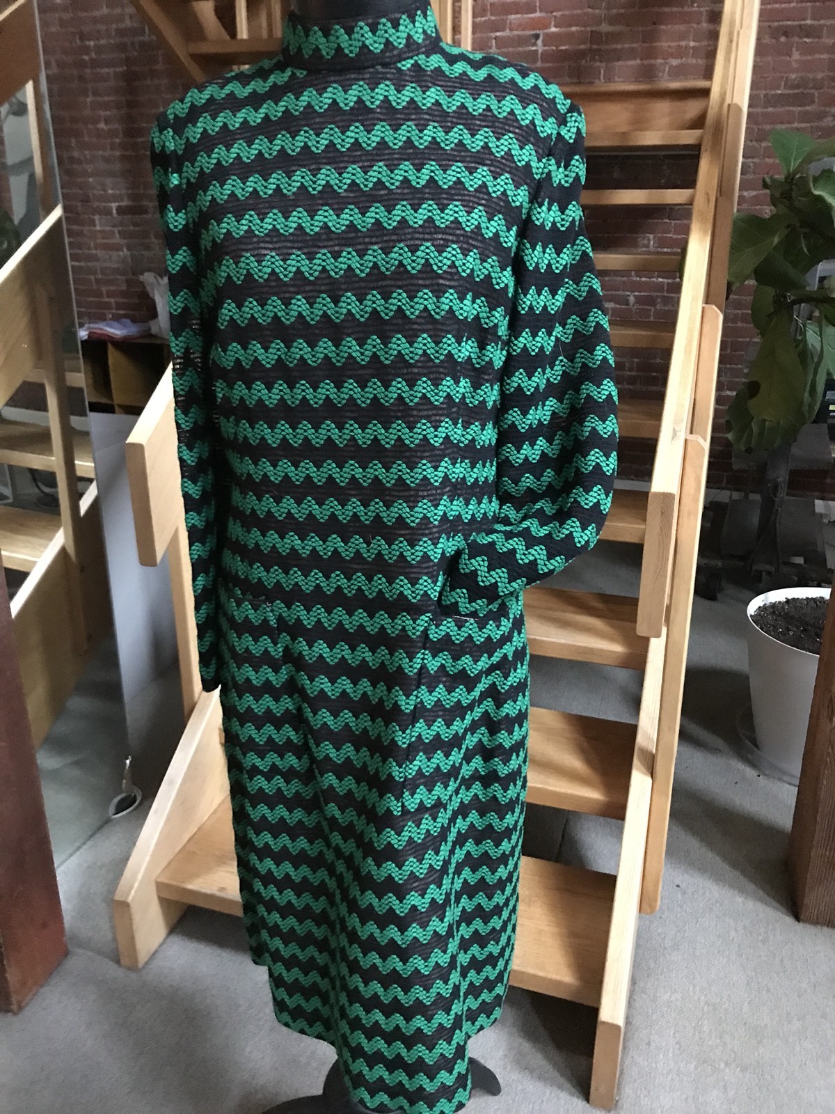 Vintage Pauline Trigere Women’s Dress 70’s Long Sleeve Knit Rick Rack pockets 10