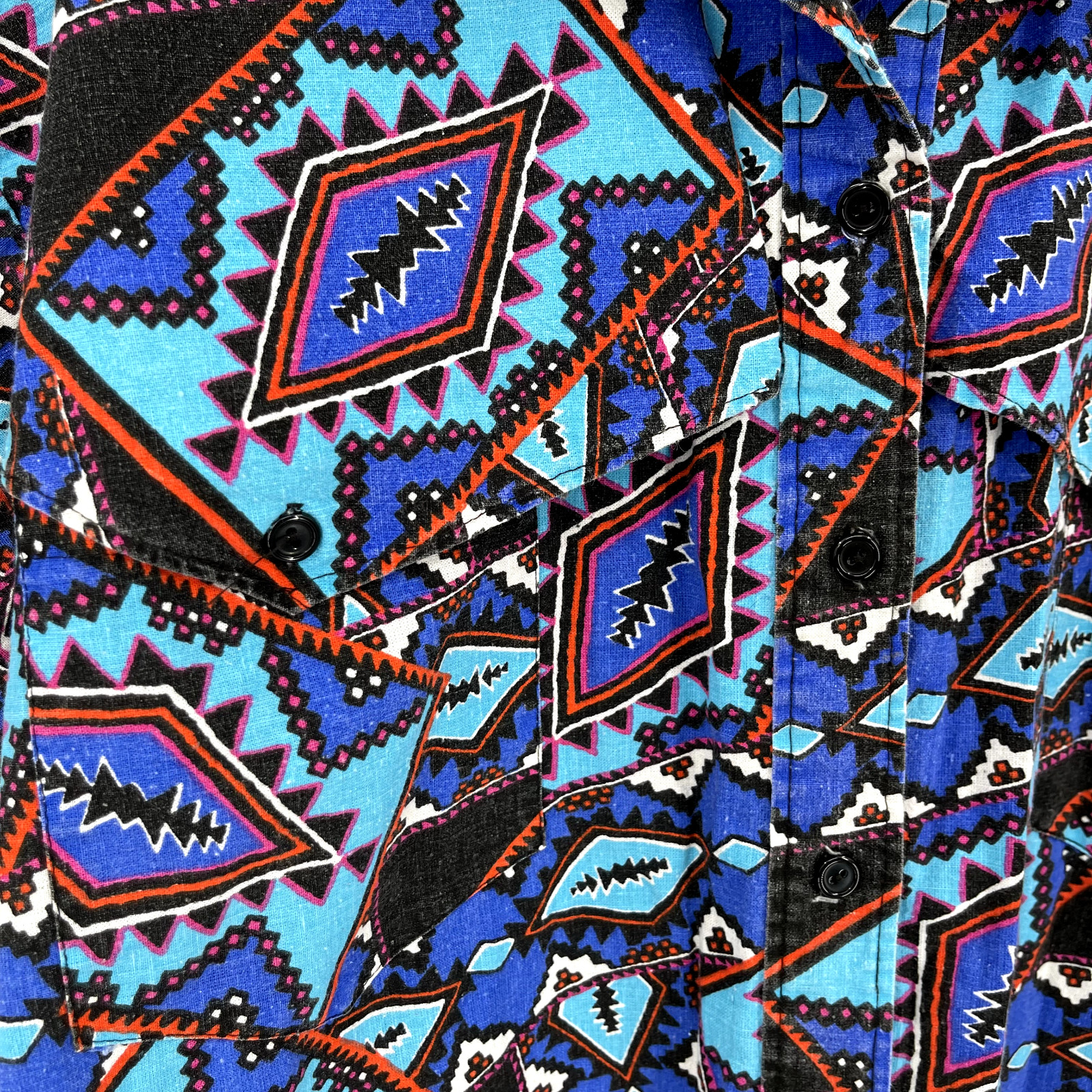 Vintage 80s Sas’sa Western Aztec Rodeo Short Sleeve Button Up Shirt Womens Sz XL