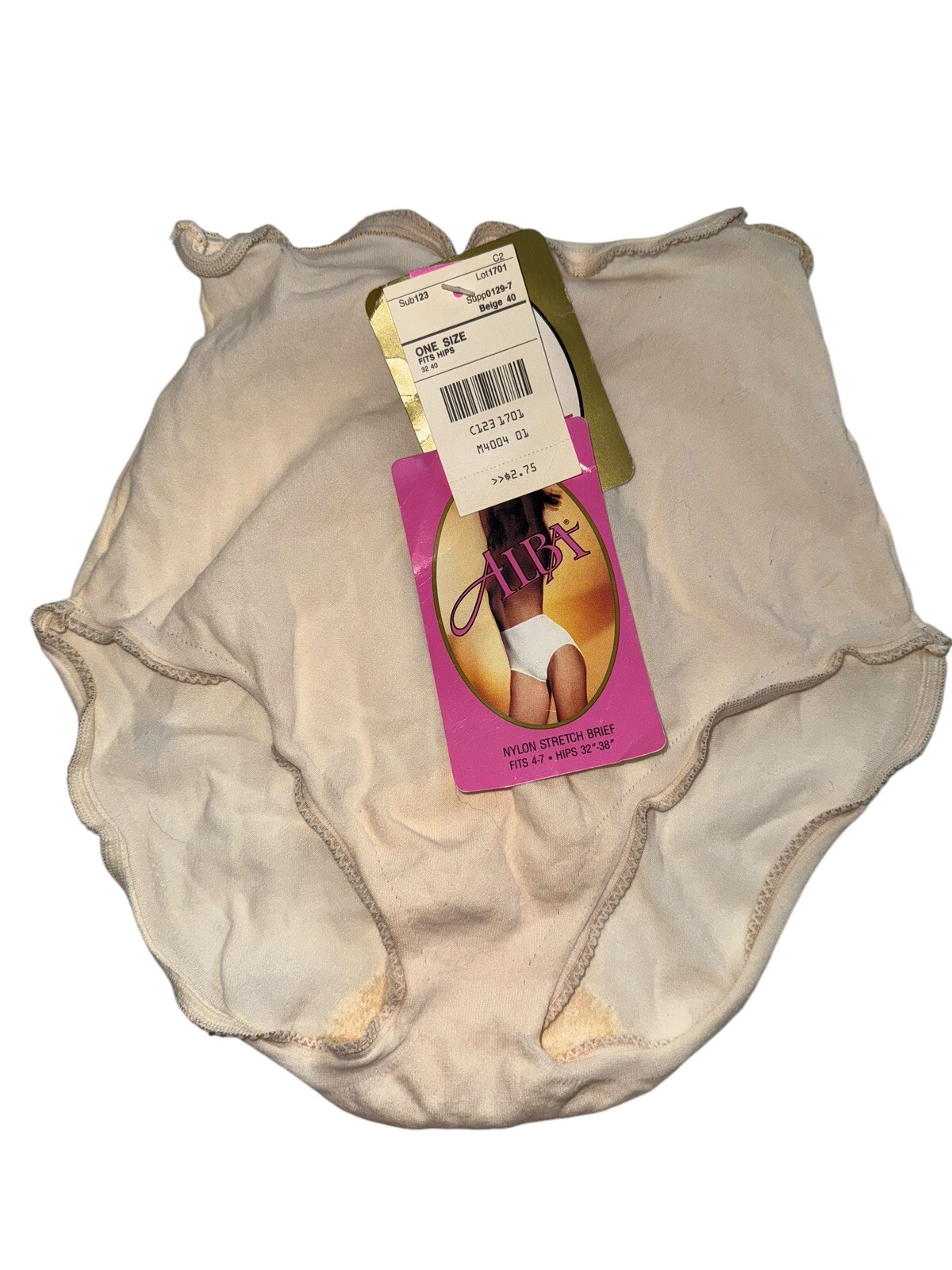 NOS Vintage Womens Beige Alba Panties Underwear Briefs One Size Waist 32-40 Fem