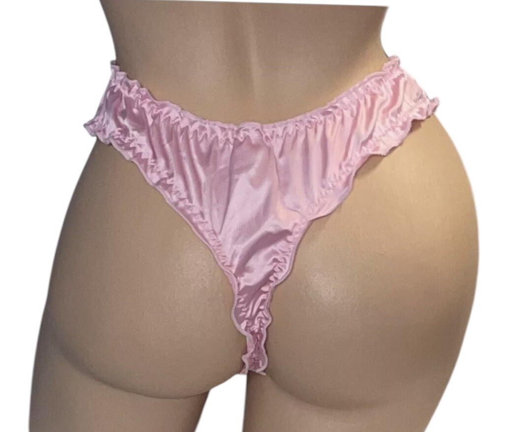 Lot of 2 Second Skin Satin Pink Shiny Glossy Thong Panties Womens L NOS
